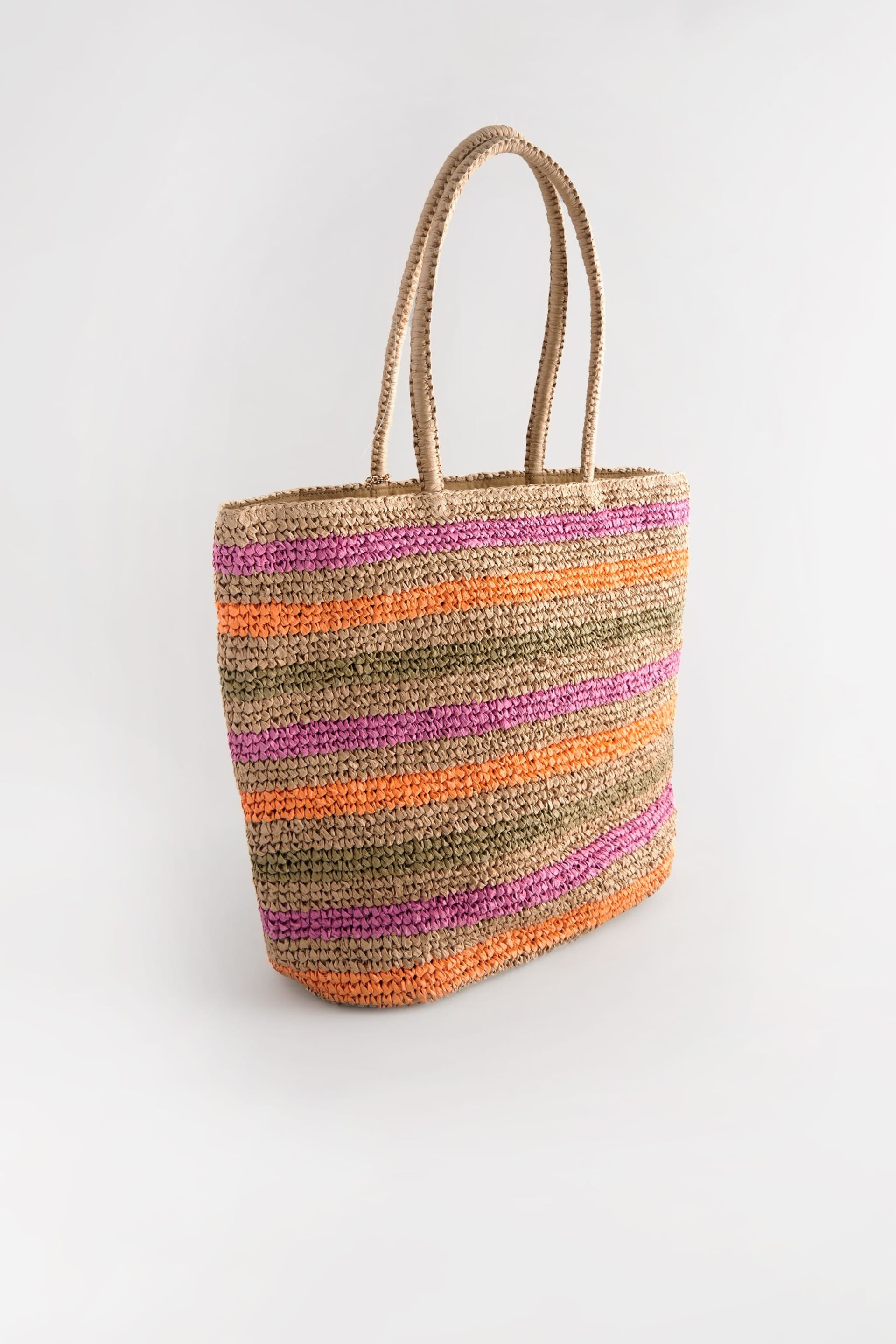 Multi Multi Stripe Raffia Shopper Bag with Beaded Charm - Image 5 of 8
