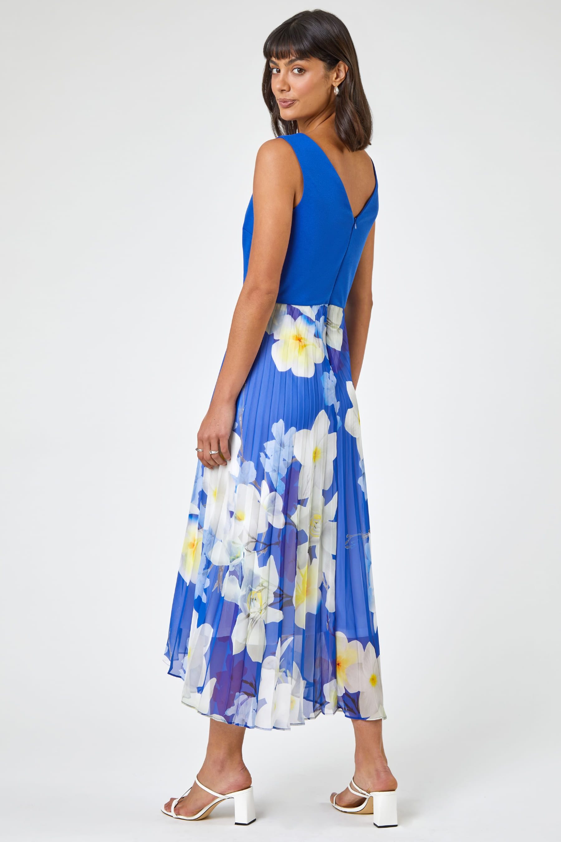 Buy Roman Blue Print Fit Flare Sleeveless Pleated Midi Dress from the Next UK online shop