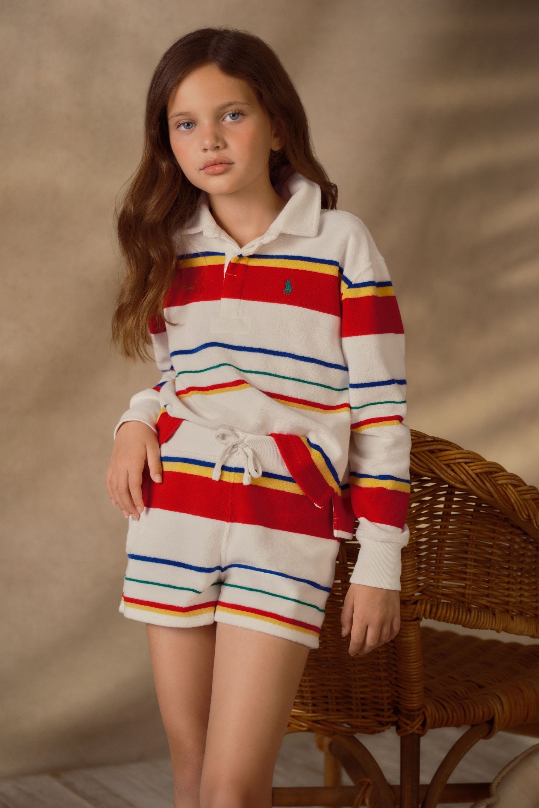 Buy Polo Ralph Lauren Girls Green Striped Terry Rugby Shirt Shorts Set from Next Luxembourg