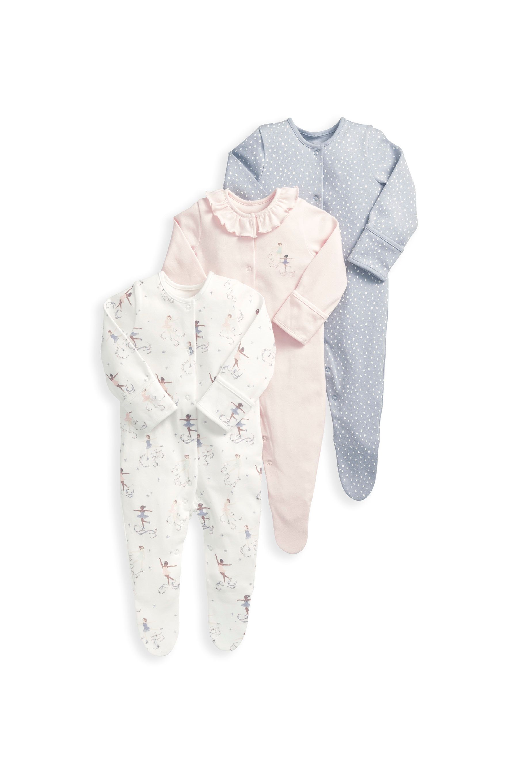 Buy Mamas Papas Pink Ballerina Ice Skater Sleepsuits 3 Pack from Next Luxembourg