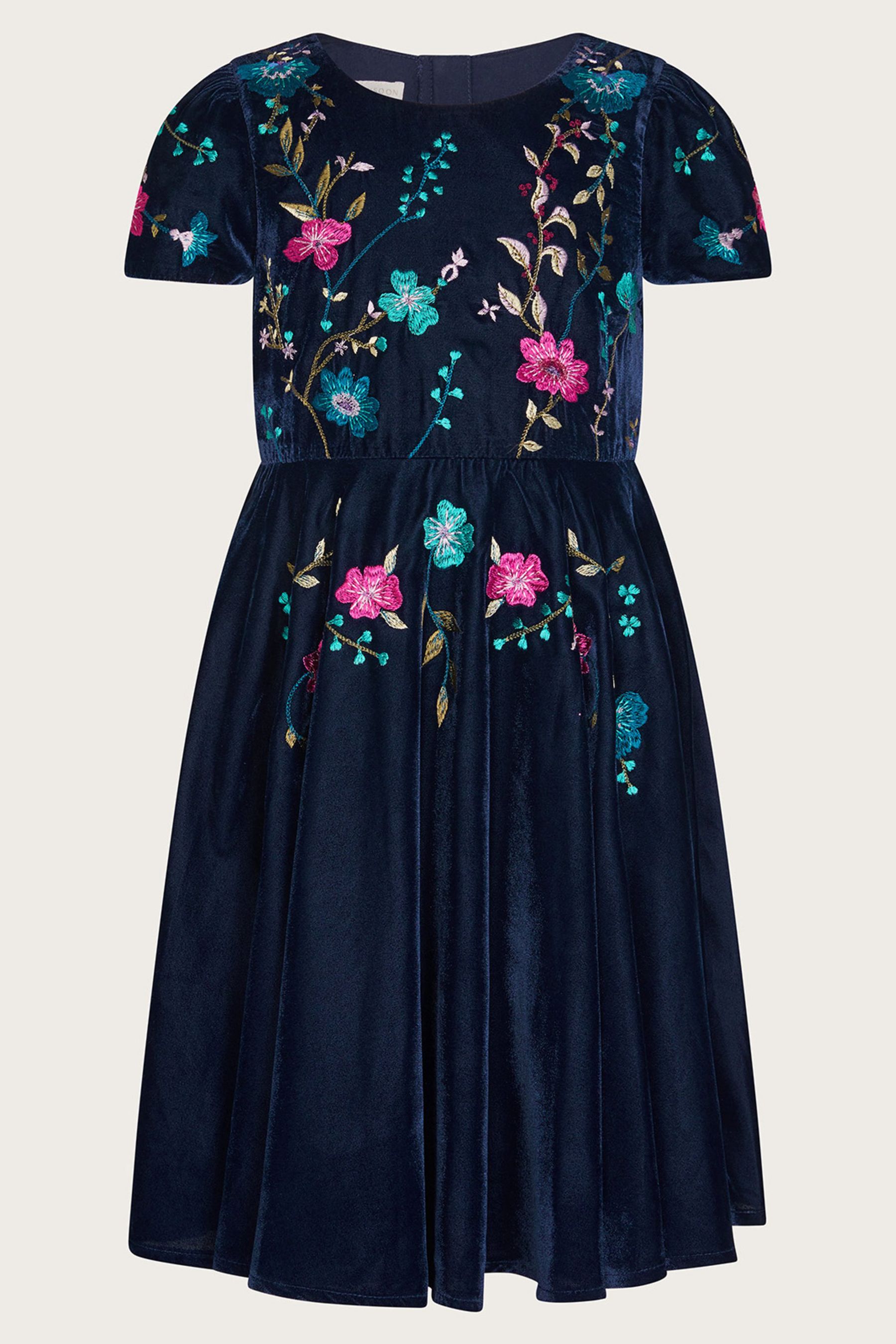 Buy Monsoon Blue Vera Embroidered Velvet Dress from Next Luxembourg