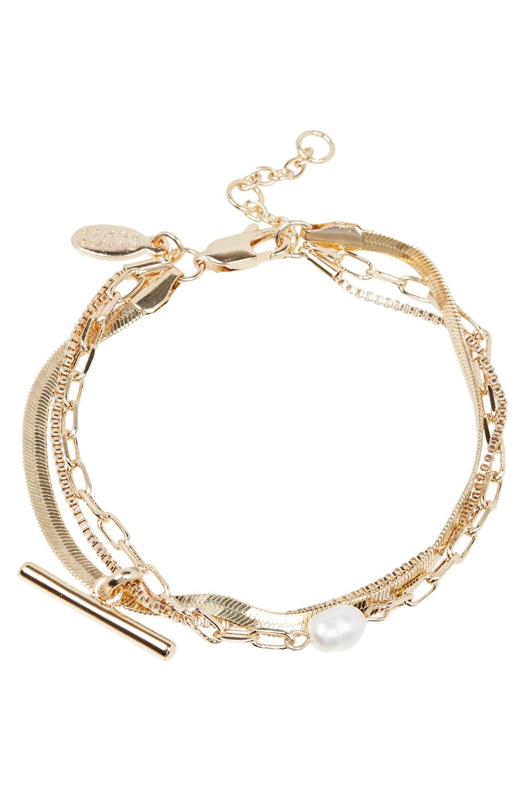 Buy Oliver Bonas Gold Tone Rosalind Freshwater Pearl and Bar Layered Chain Bracelet from the Next UK online shop