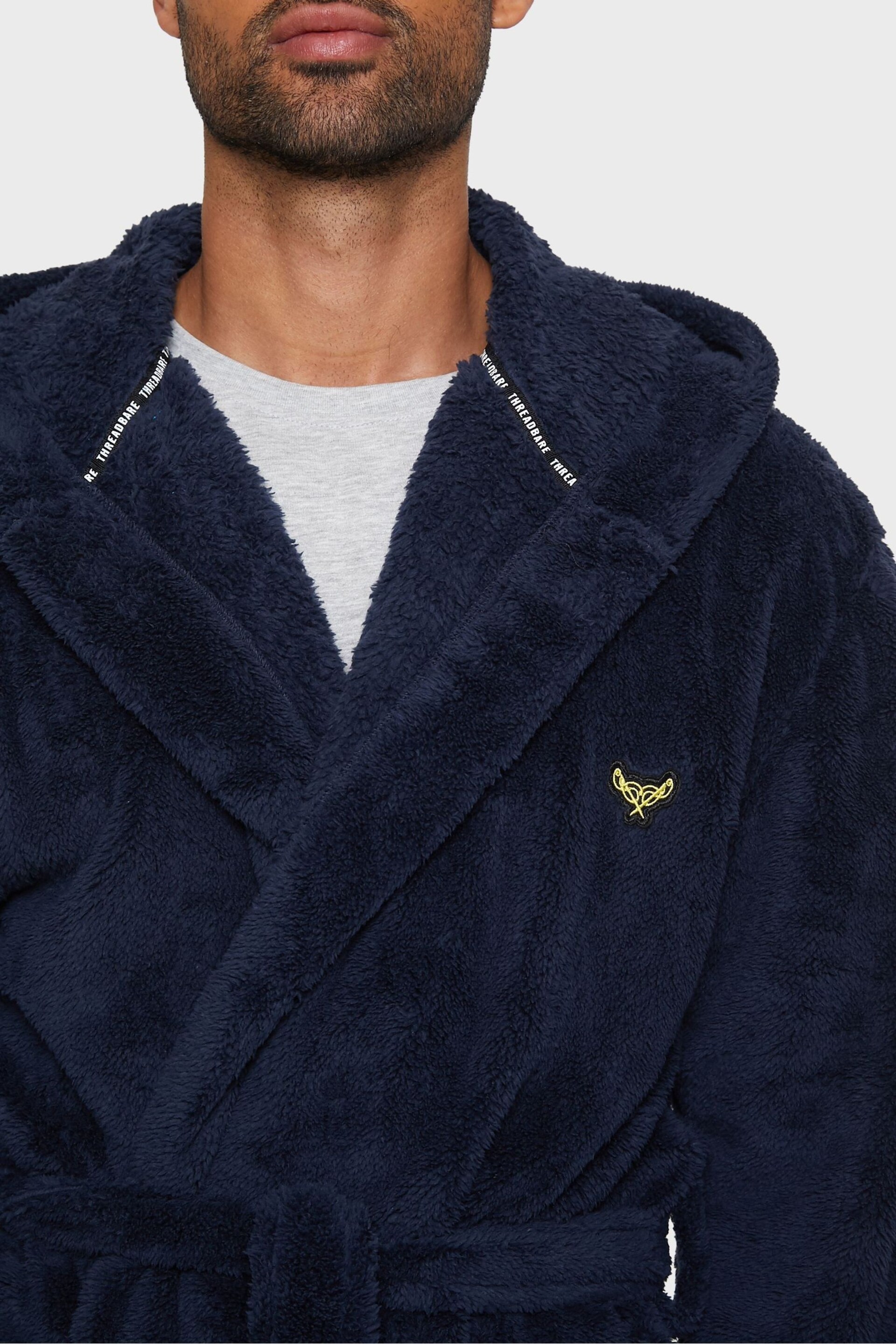 Threadbare Navy Cosy Hooded Dressing Gown - Image 4 of 4