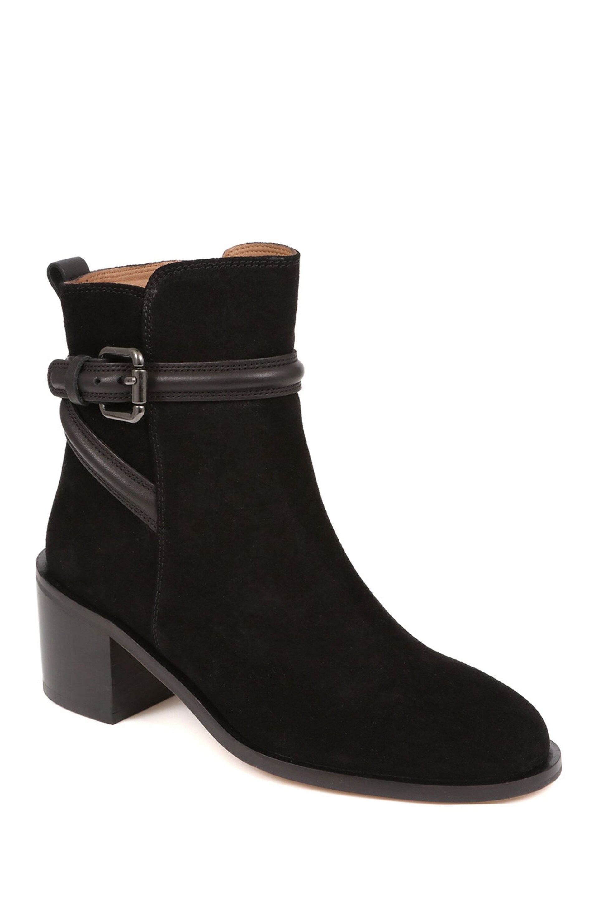 Jones Bootmaker Losabet Leather Buckle Strap Black Ankle Boots - Image 3 of 6