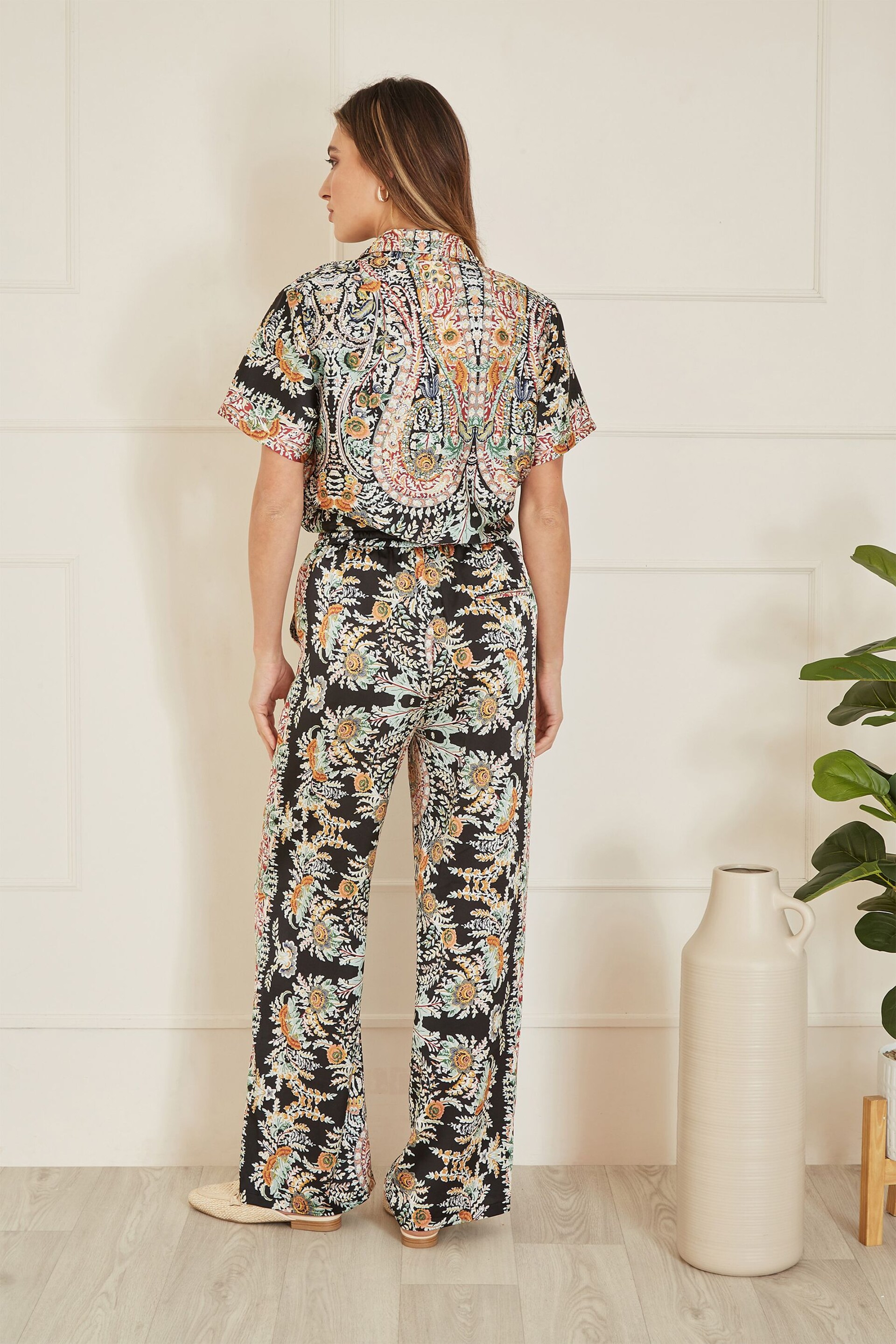 Yumi Black Relaxed Fit Paisley Print Trousers - Image 3 of 4