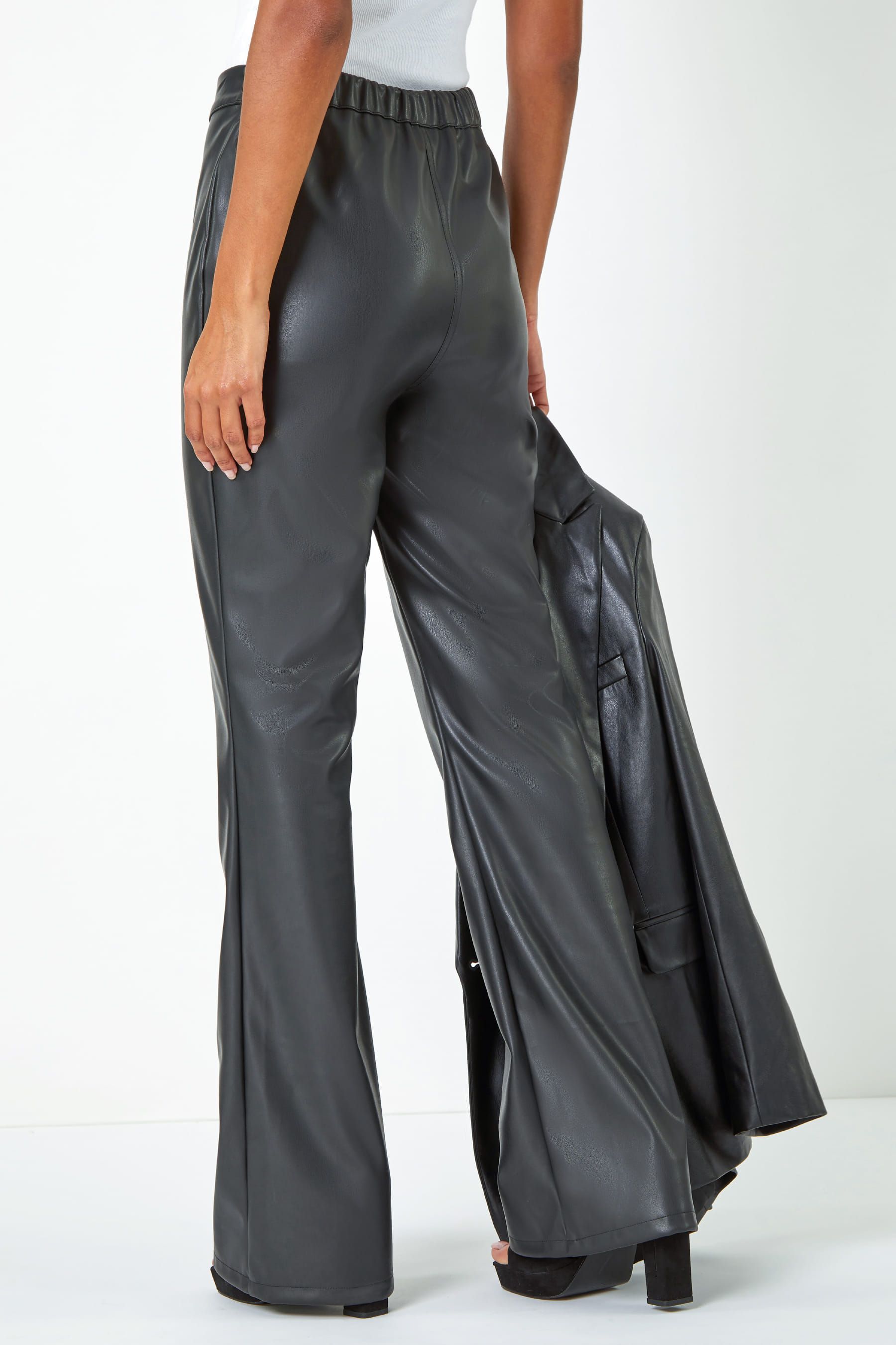 Buy Roman Black Faux Leather Bootcut Stretch Trousers from Next Ireland