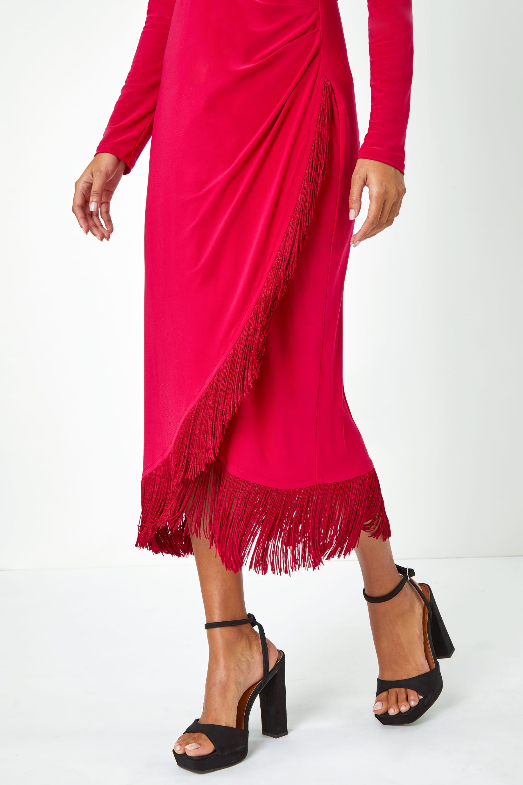 Buy Dusk Red Tassel Trim Stretch Wrap Dress from the Next UK online shop