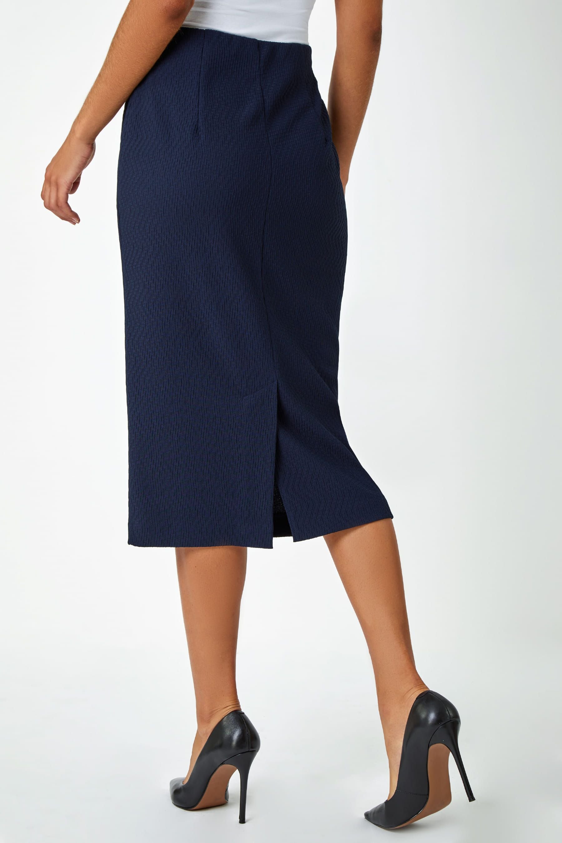 Roman Blue Textured Pencil Stretch Skirt