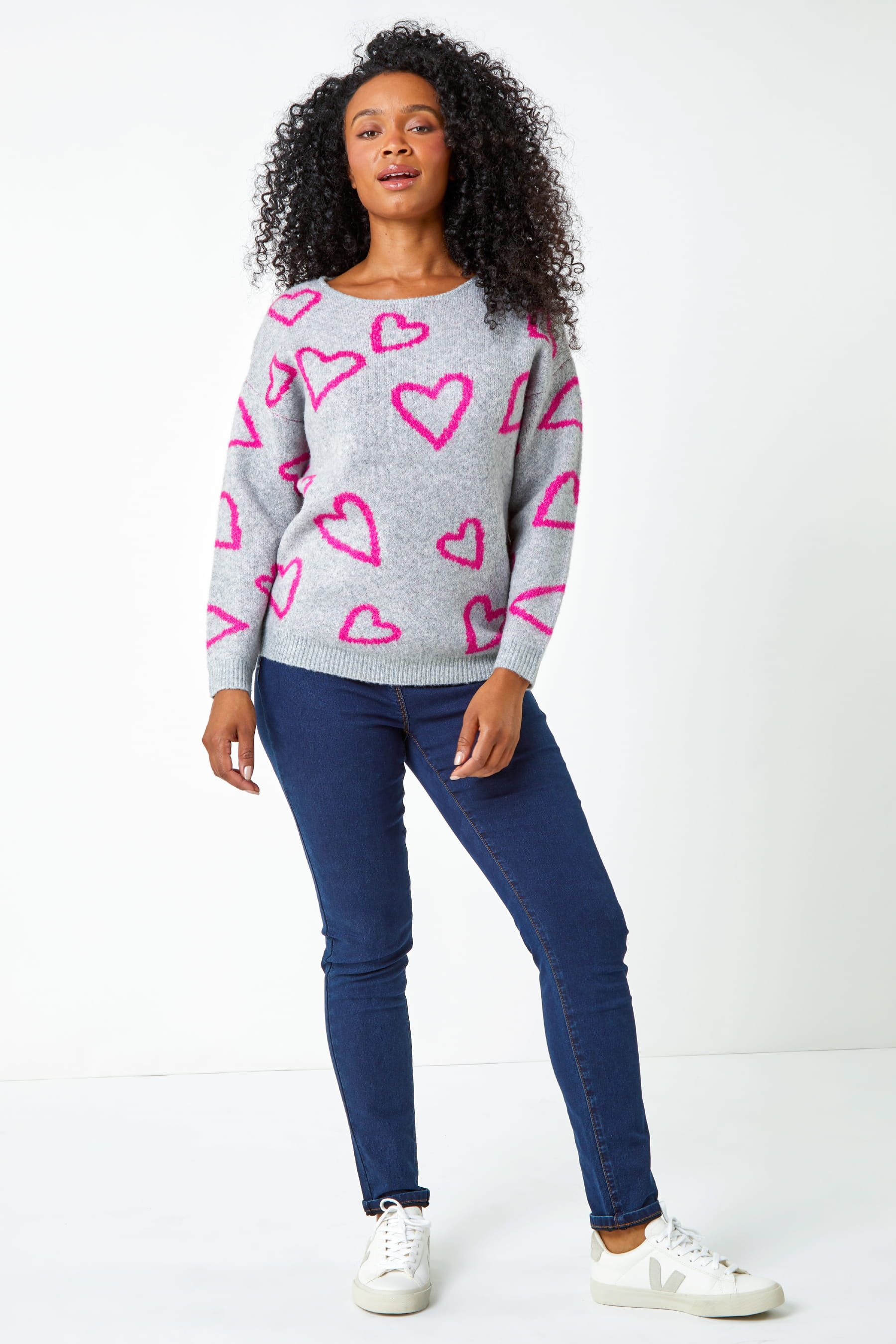 Roman Grey Petite Heart Print Knitted Jumper