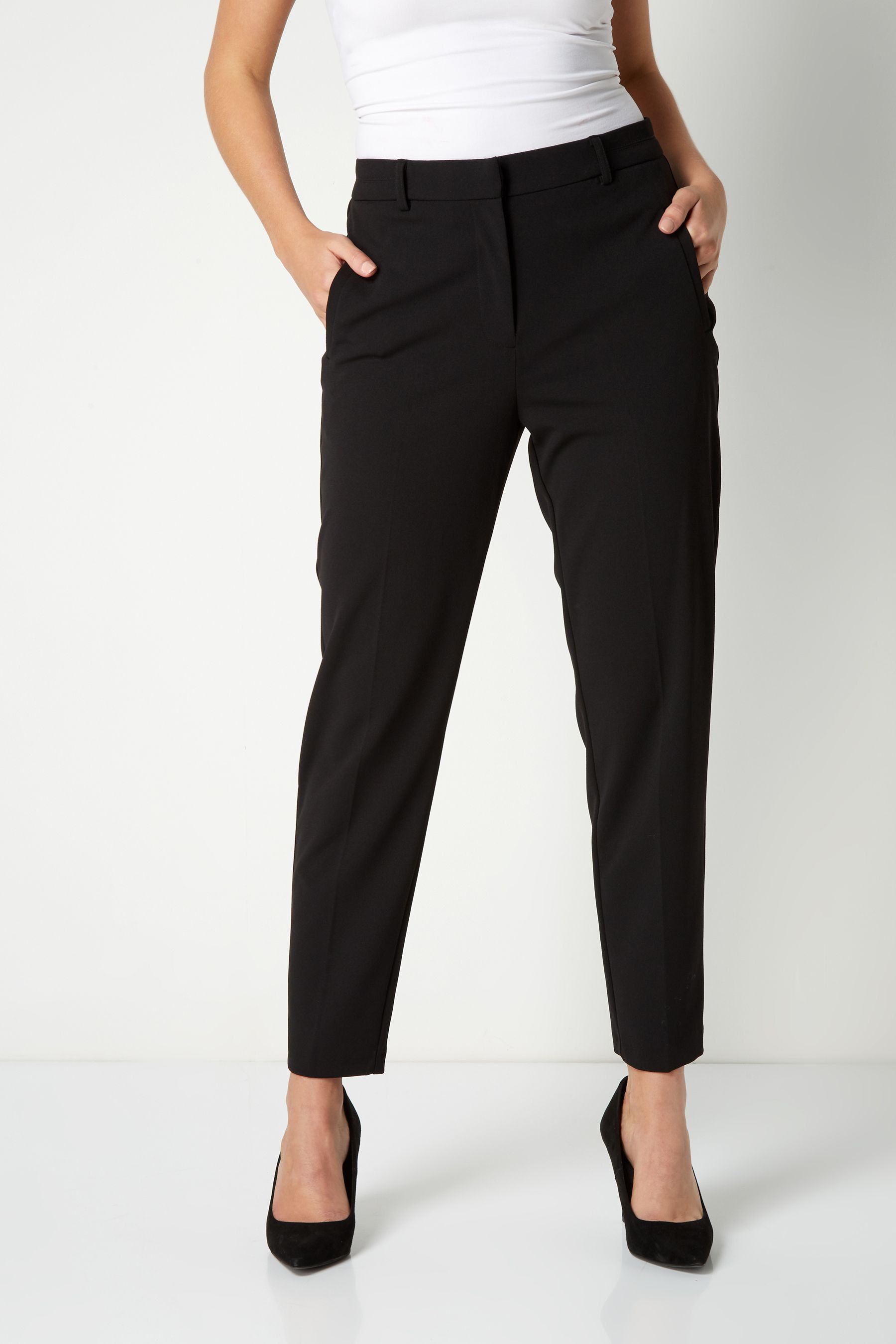 Ladies black tapered trousers online