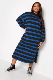 Yours Curve Blue Oversized Long Sleeve T-Shirt Jumbo Stripe Cuffed Dress - Image 1 of 4
