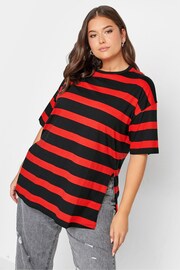 Yours Curve Red Oversized T-Shirt With Jumbo Stripe - Image 1 of 5