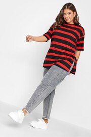 Yours Curve Red Oversized T-Shirt With Jumbo Stripe - Image 3 of 5