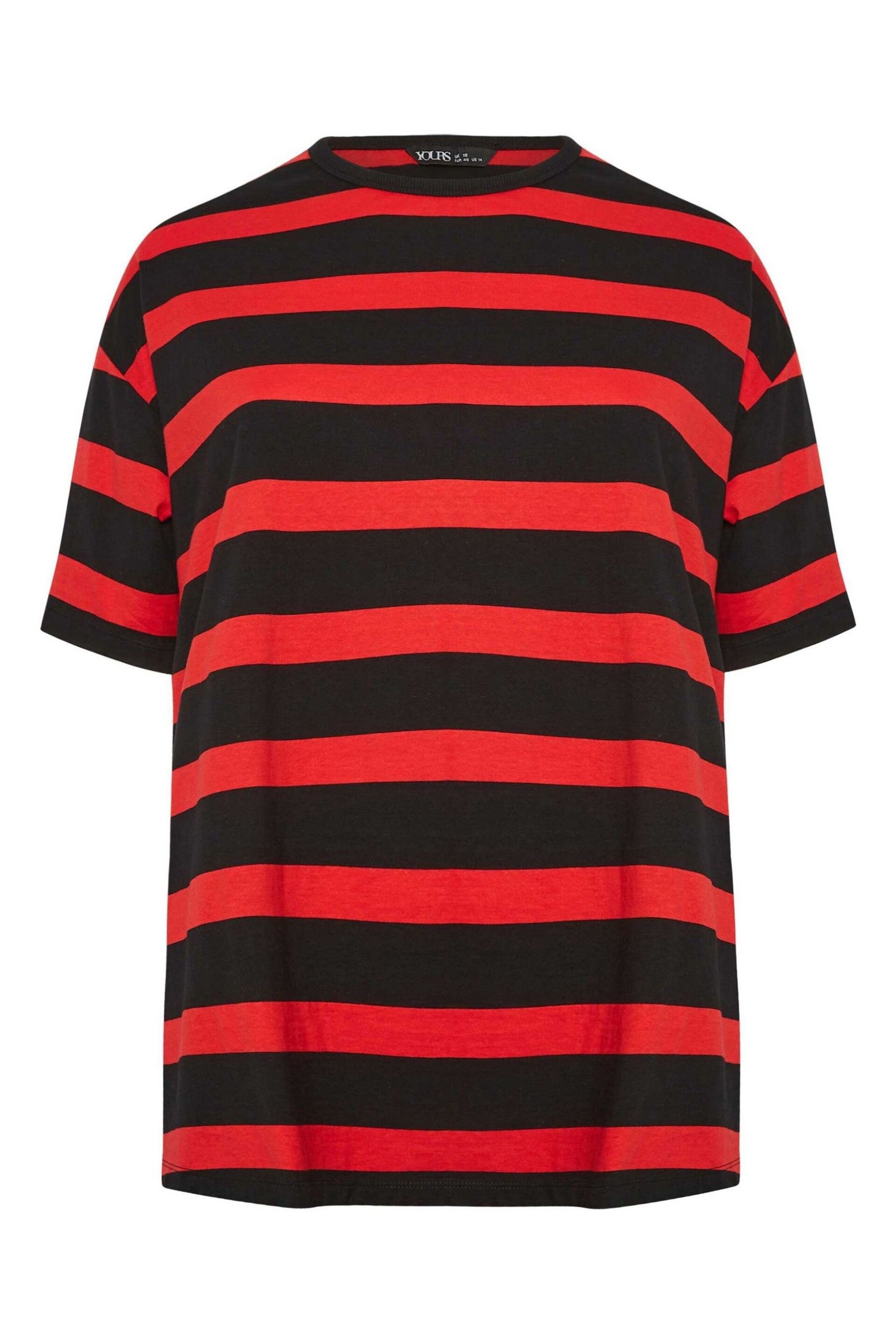 Yours Curve Red Oversized T-Shirt With Jumbo Stripe - Image 5 of 5