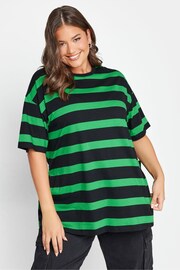 Yours Curve Green Oversized T-Shirt With Jumbo Stripe - Image 1 of 5