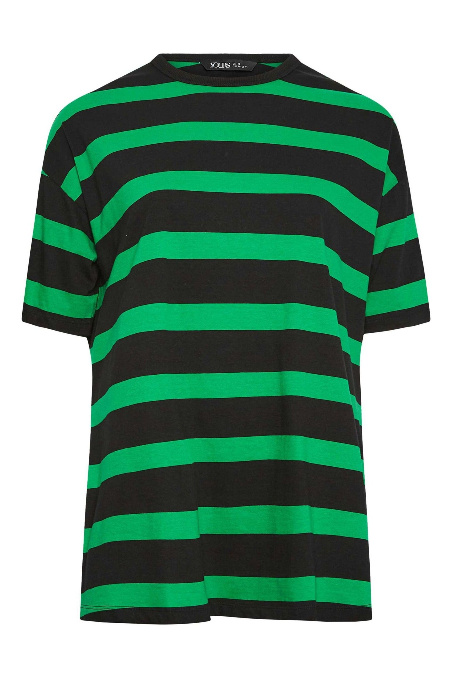 Yours Curve Green Oversized T-Shirt With Jumbo Stripe - Image 5 of 5