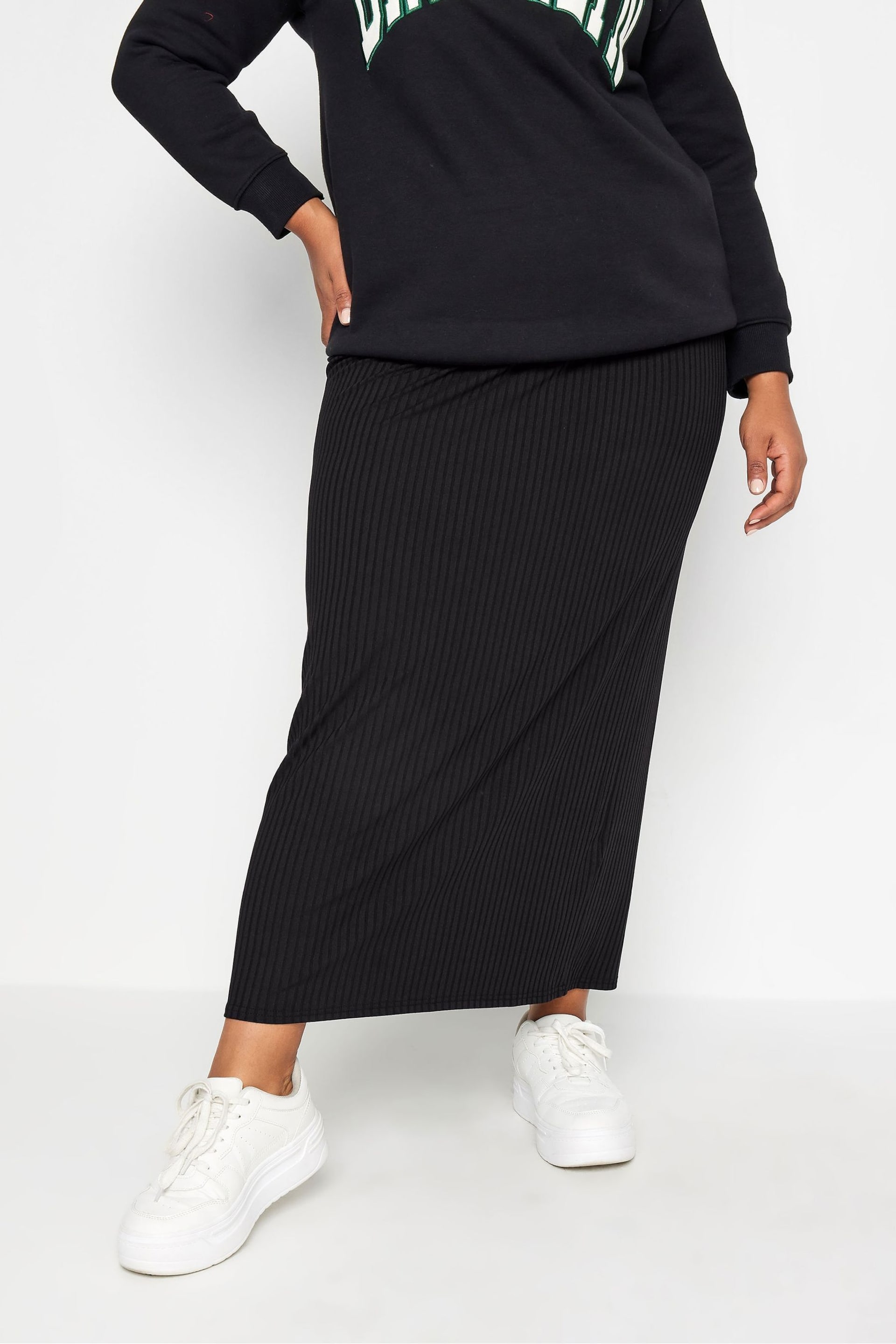 Yours Curve Black Ribbed Skirt - Image 1 of 3