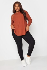 Yours Curve Orange Long Sleeve Ribbed Swing Top - Image 3 of 4