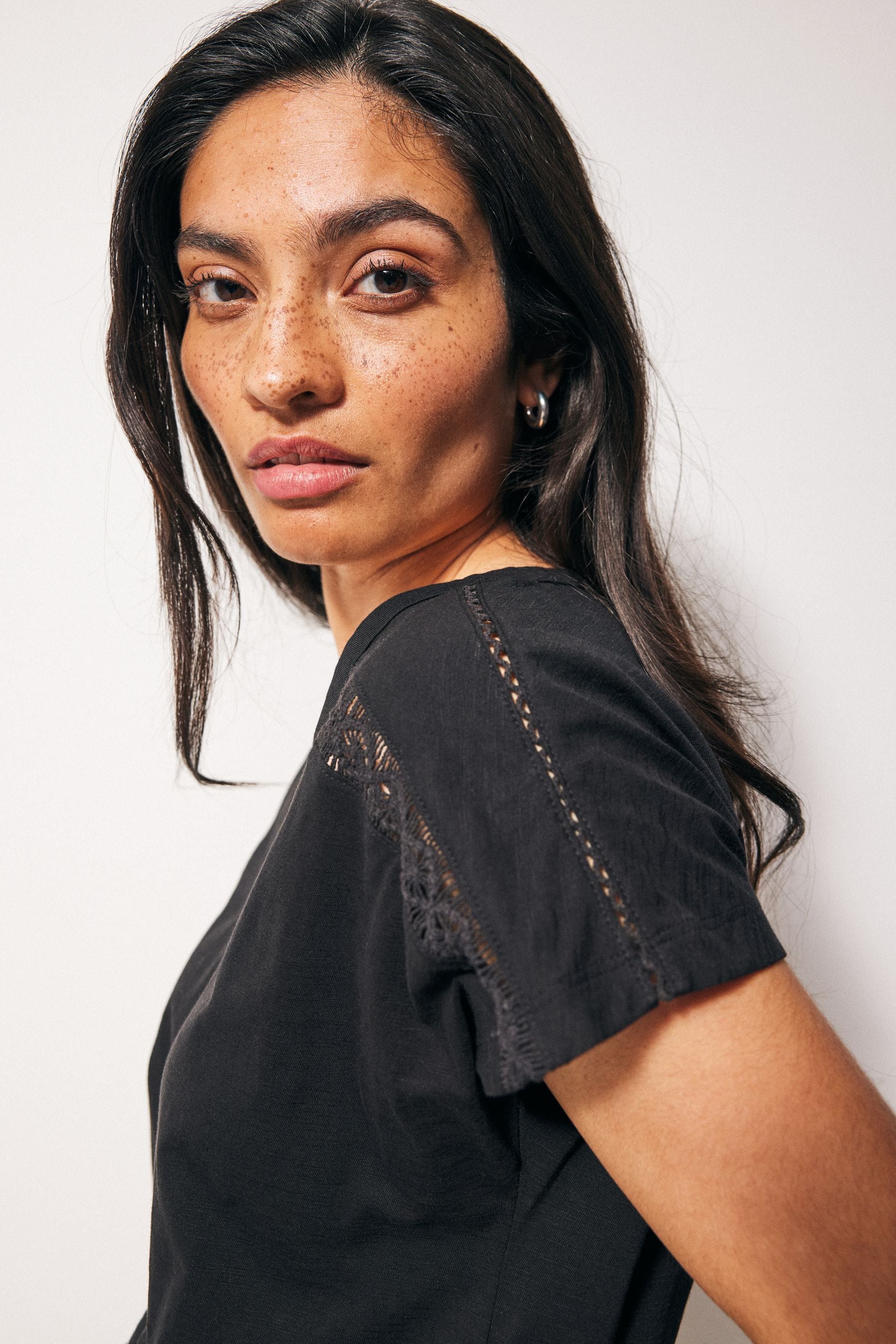 Buy Black V Neck 100 Cotton Bubble Hem Top from the Next UK online shop