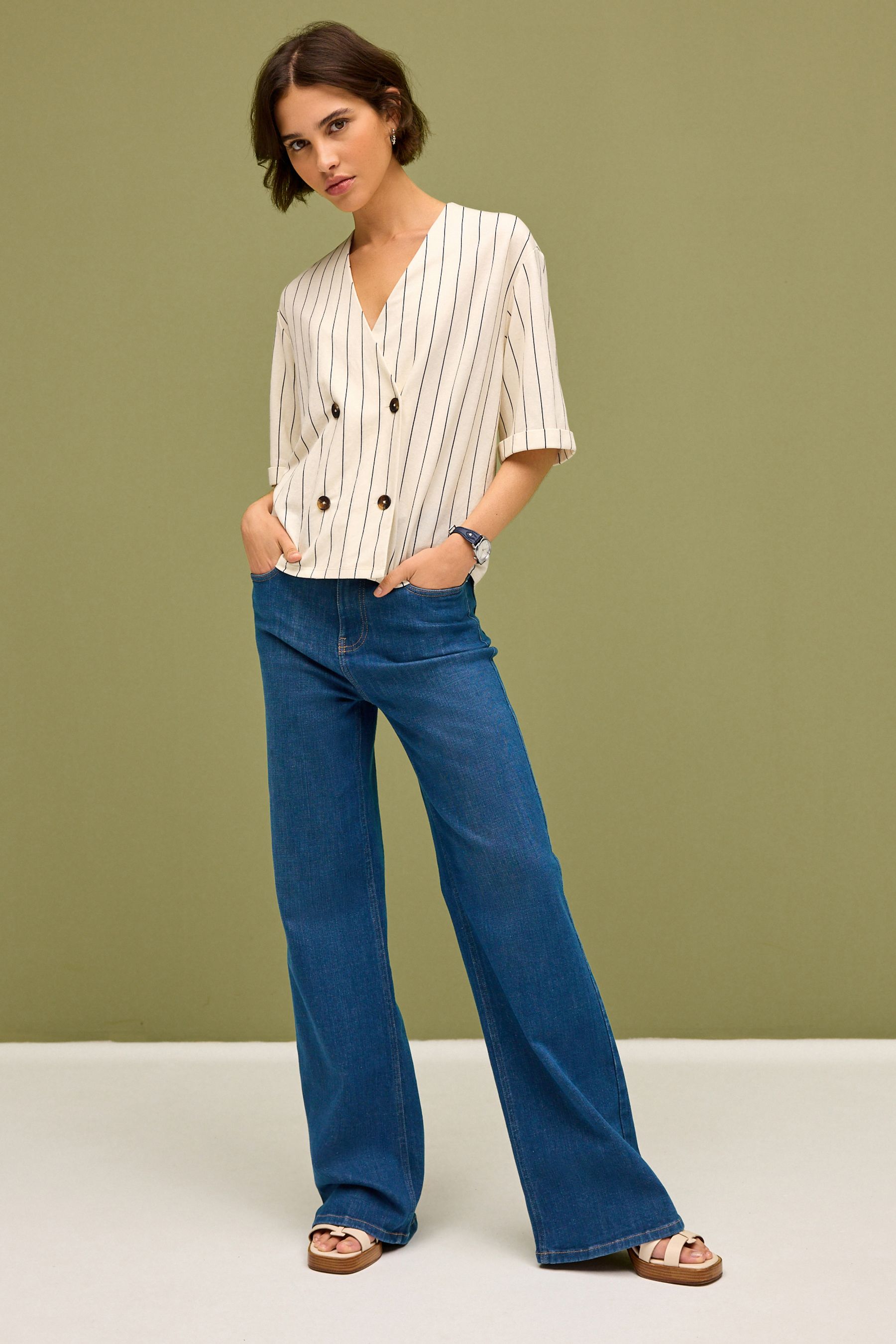 Buy White Blue Stripe Short Sleeve Waistcoat from Next Luxembourg