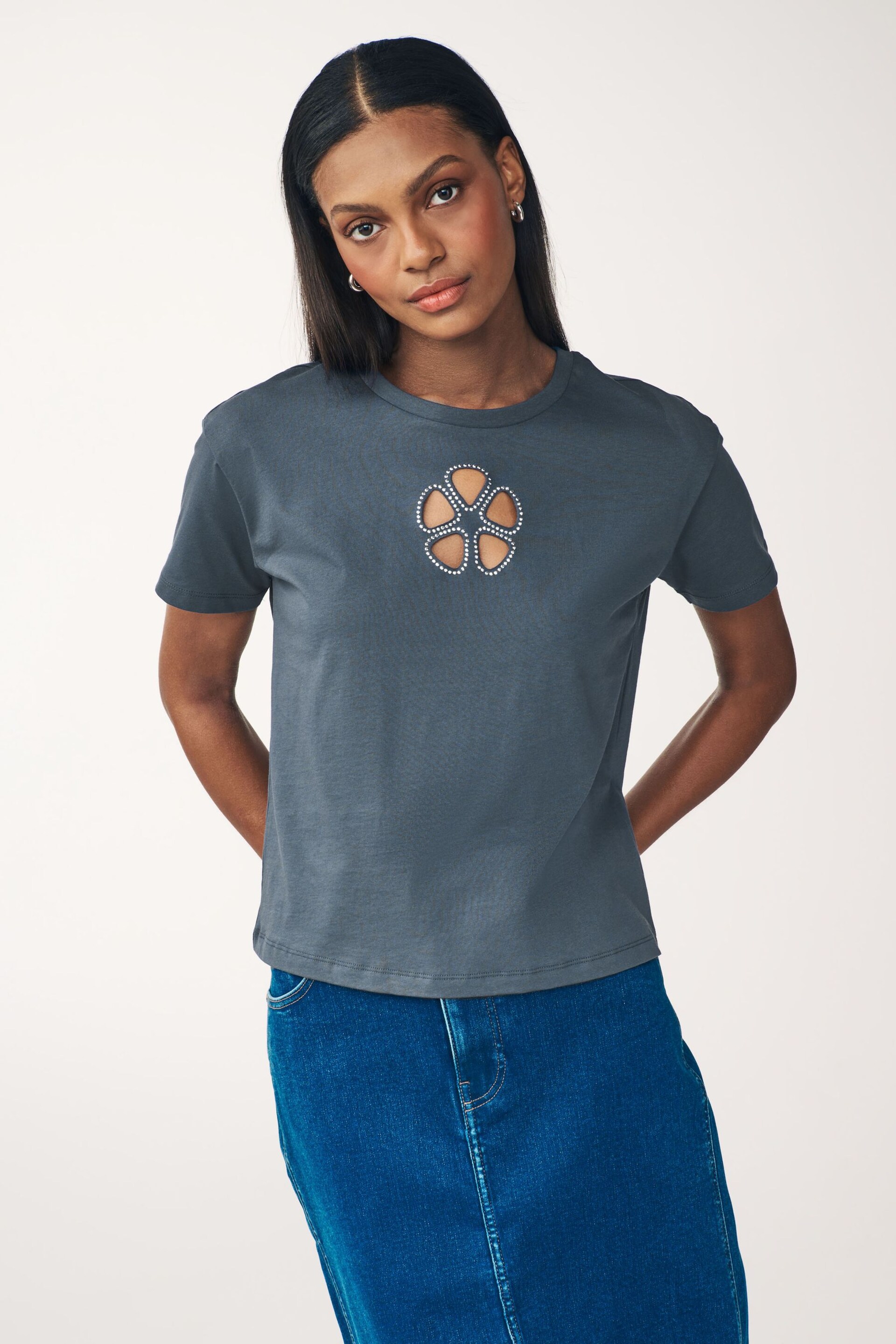 Navy Cut Out Detail T-Shirt - Image 1 of 6