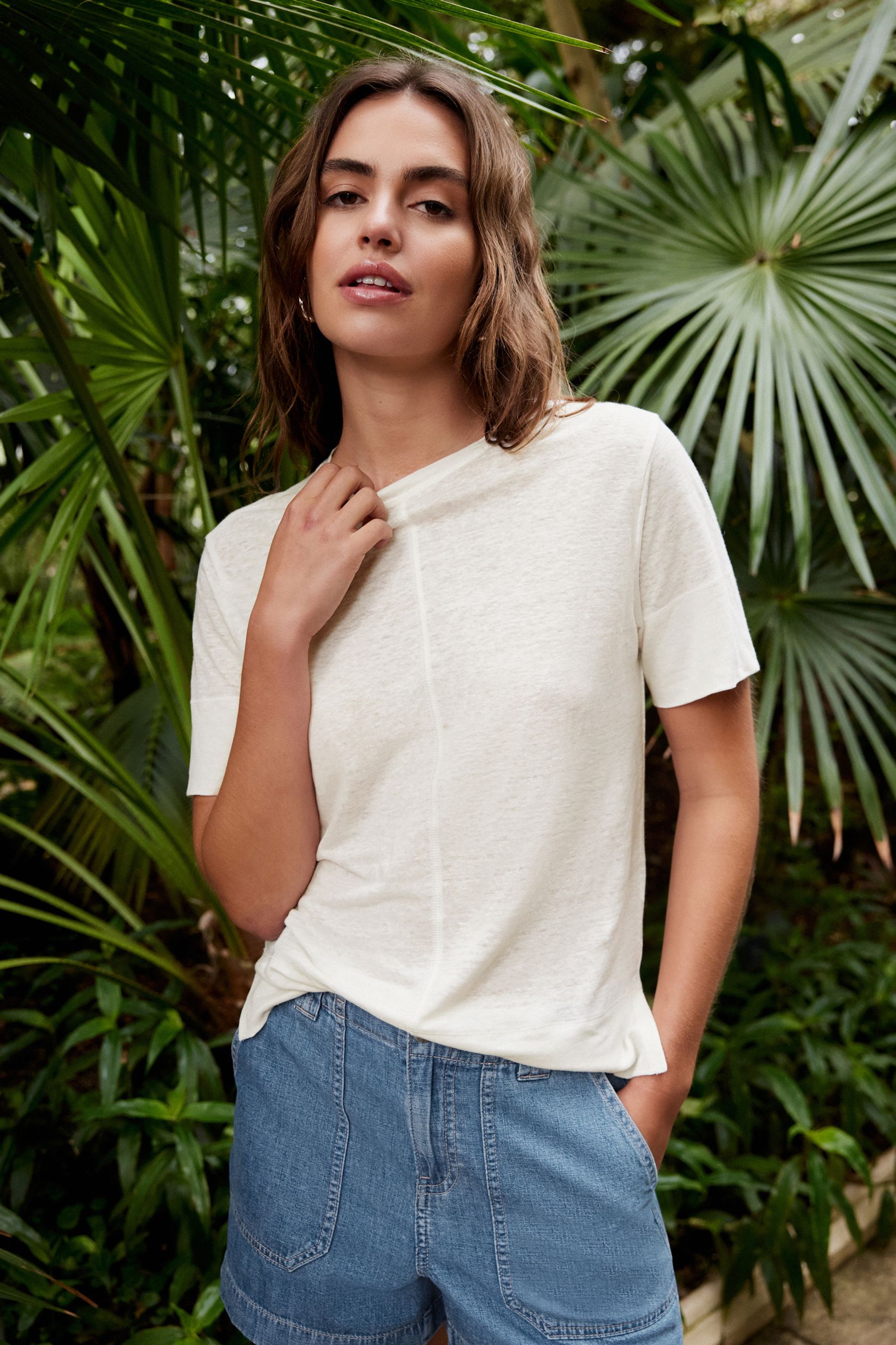 Buy Ecru Slim Fit Premium 100 Linen Crew Neck Short Sleeve T Shirt from the Next UK online shop