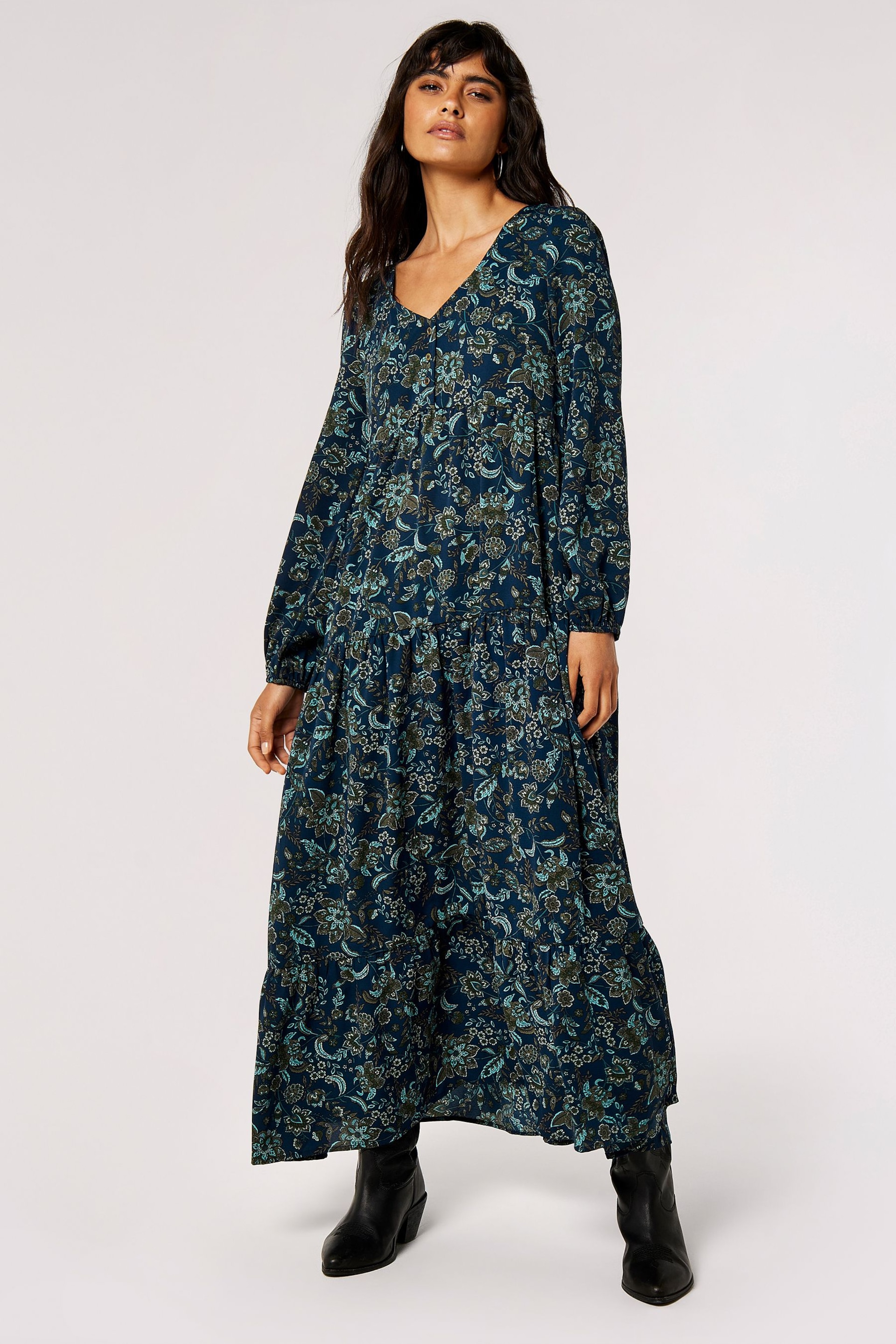 Apricot Blue Floral Enchantment Maxi Dress - Image 1 of 4