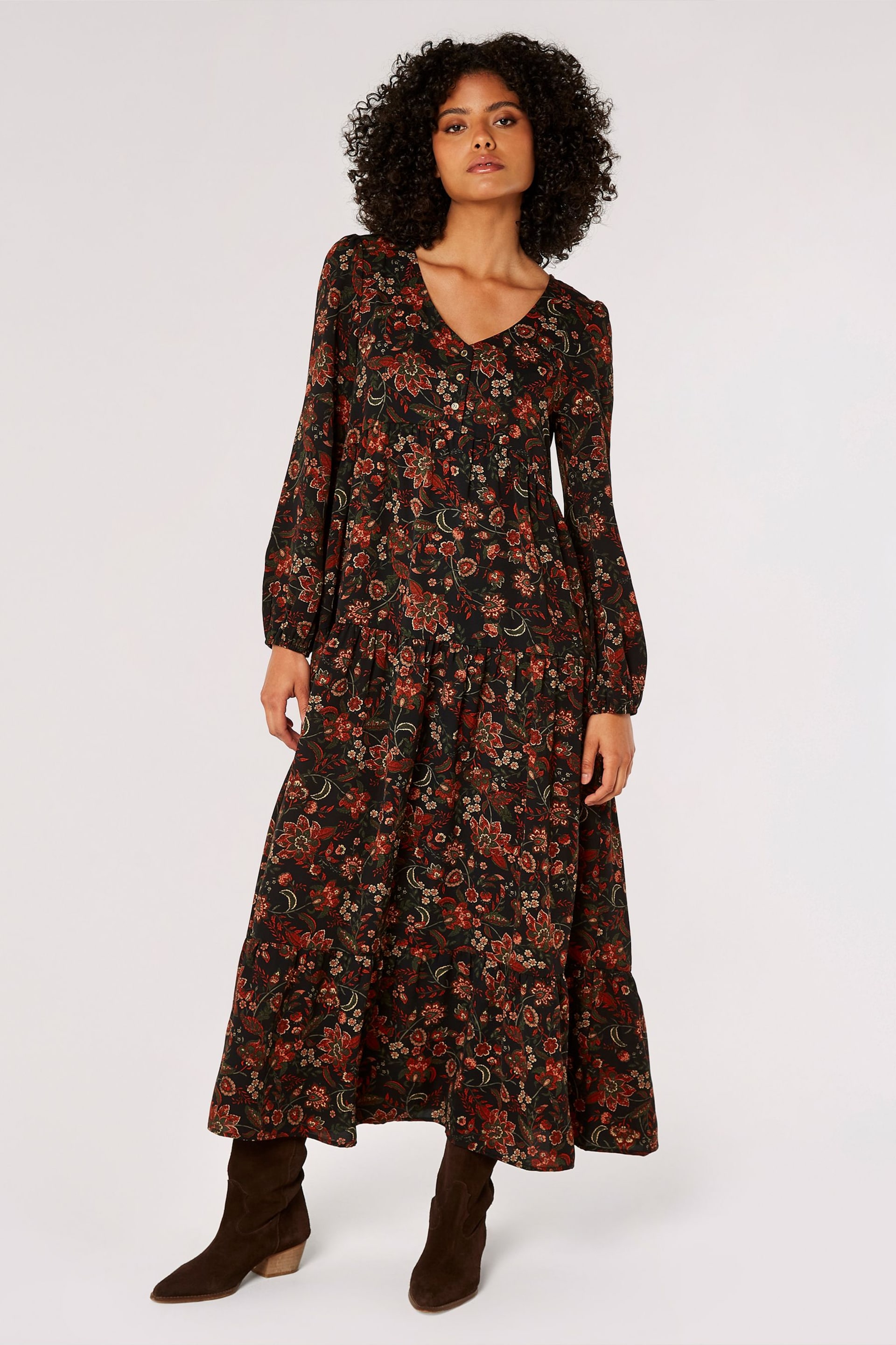 Apricot Black Floral Enchantment Maxi Dress - Image 1 of 5