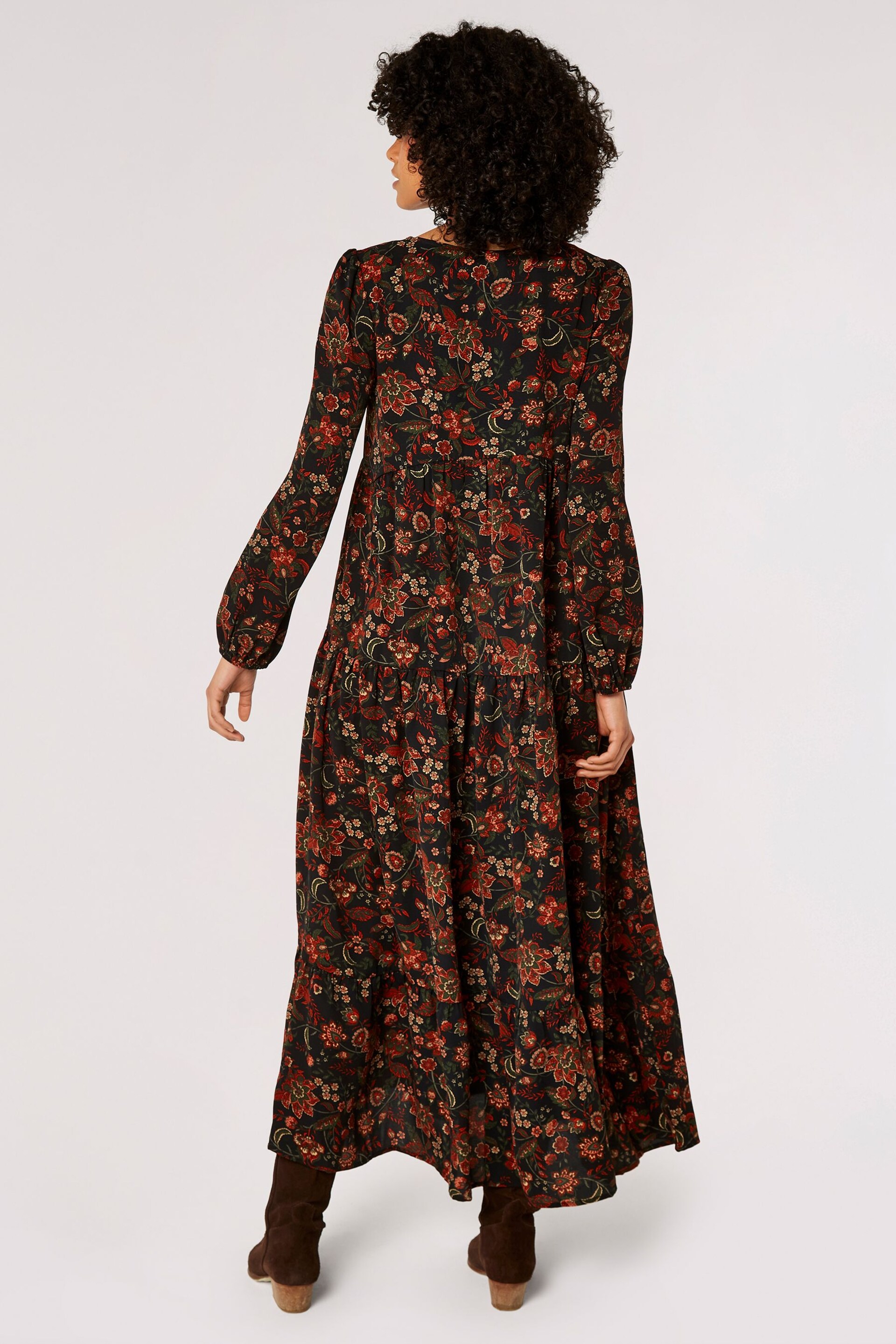 Apricot Black Floral Enchantment Maxi Dress - Image 2 of 5