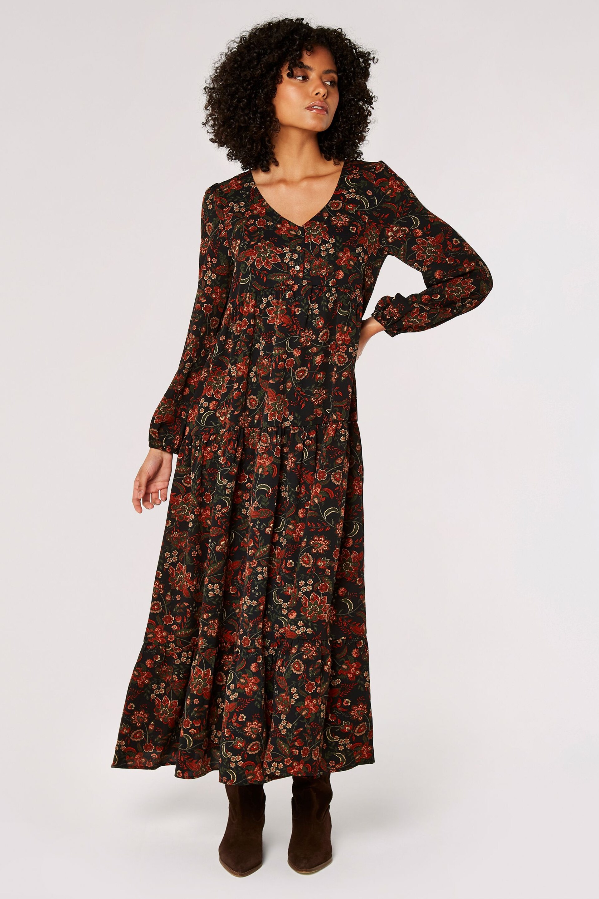 Apricot Black Floral Enchantment Maxi Dress - Image 3 of 5