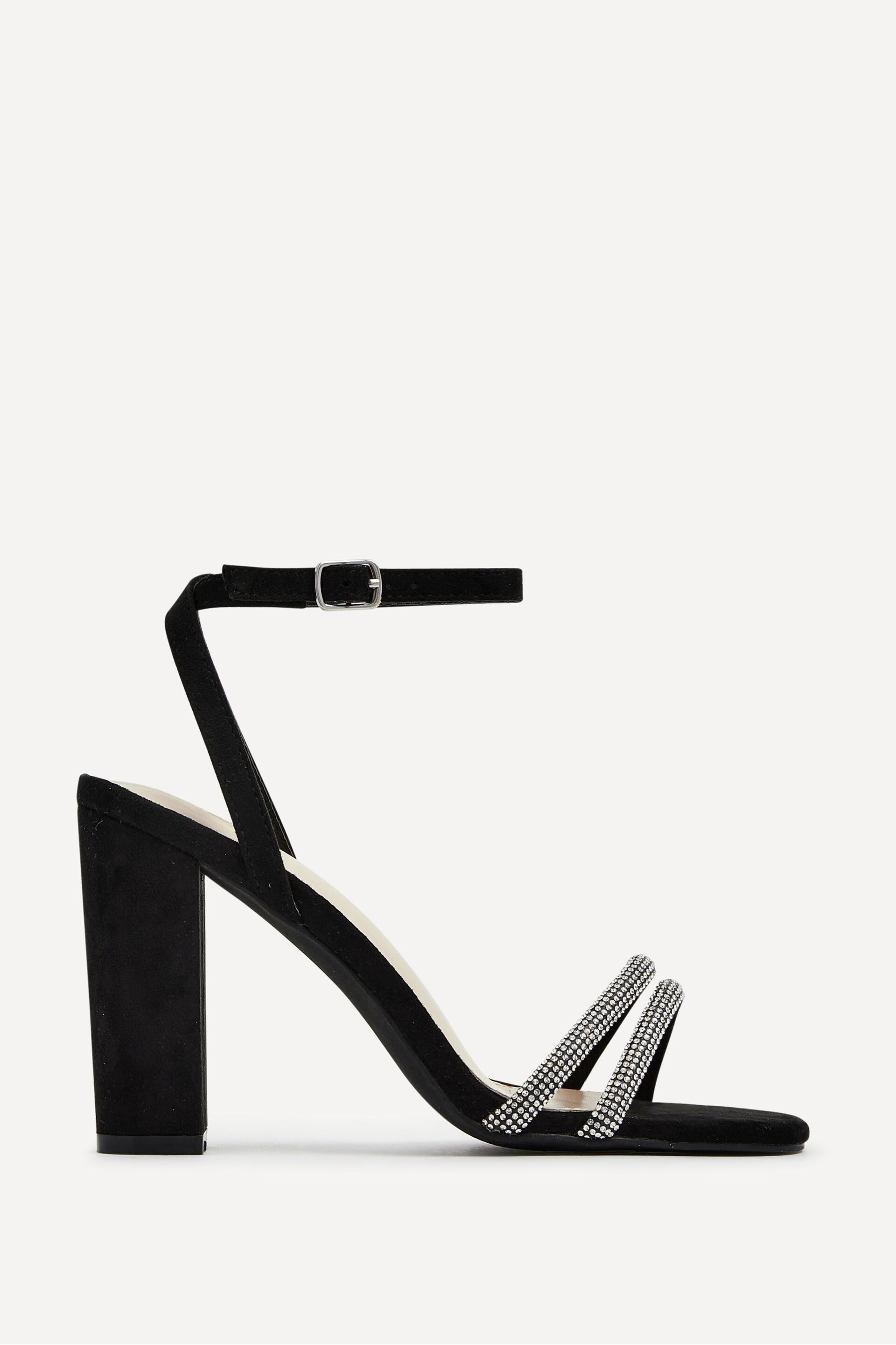 Linzi Black Imera Block Heeled Sandals With Diamante Front Strap - Image 3 of 6