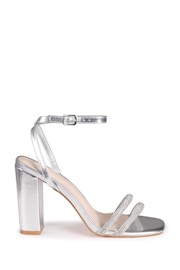 Linzi Silver Imera Block Heeled Sandals With Diamante Front Strap - Image 2 of 7