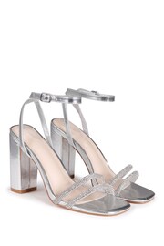Linzi Silver Imera Block Heeled Sandals With Diamante Front Strap - Image 3 of 7