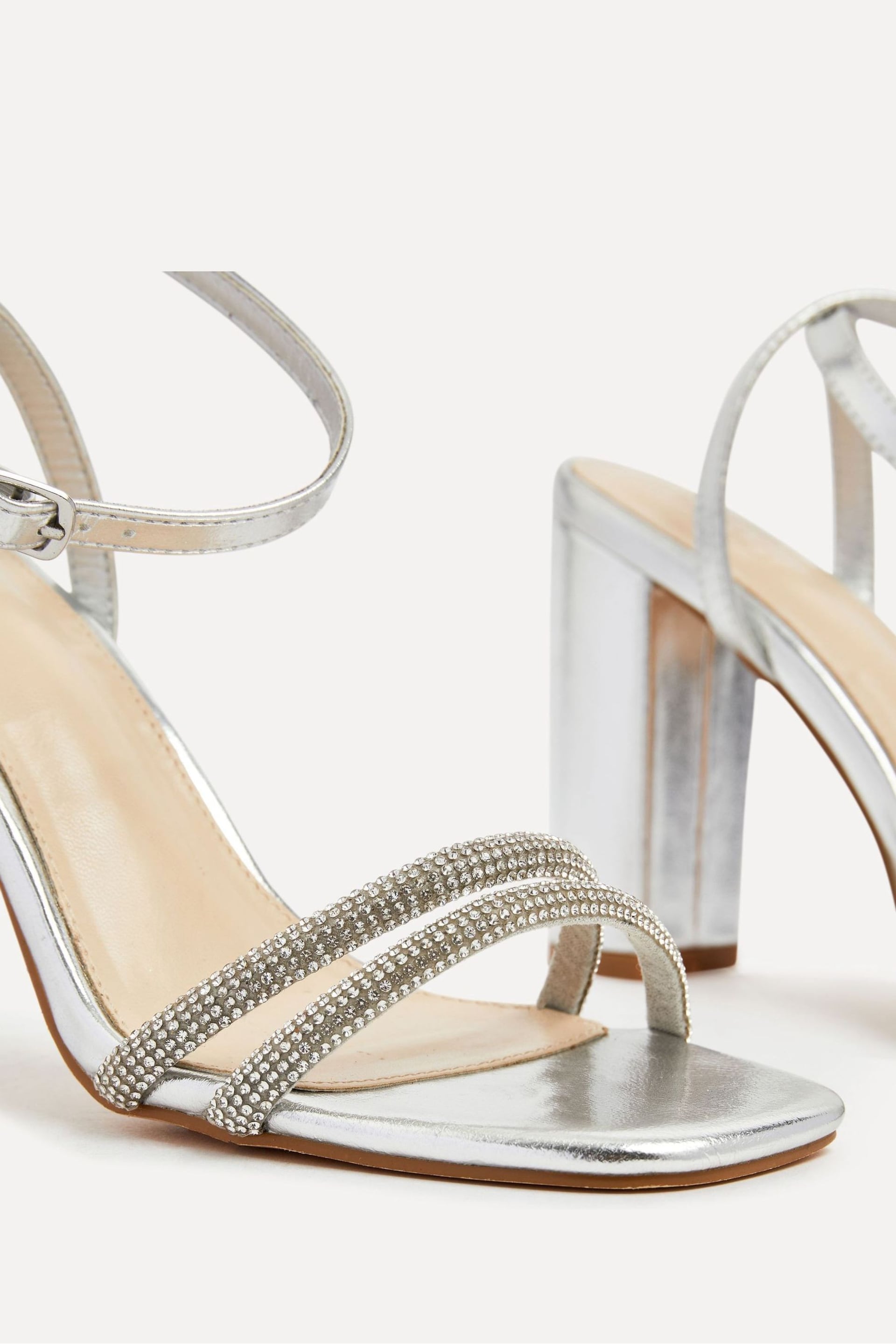 Linzi Silver Imera Block Heeled Sandals With Diamante Front Strap - Image 6 of 7
