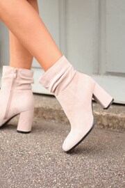 Linzi Cream Mila Faux Suede Ruched Square Toe Block Heel Boots - Image 1 of 4