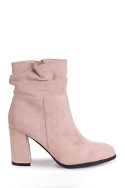 Linzi Cream Mila Faux Suede Ruched Square Toe Block Heel Boots - Image 2 of 4