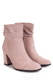 Linzi Cream Mila Faux Suede Ruched Square Toe Block Heel Boots - Image 3 of 4