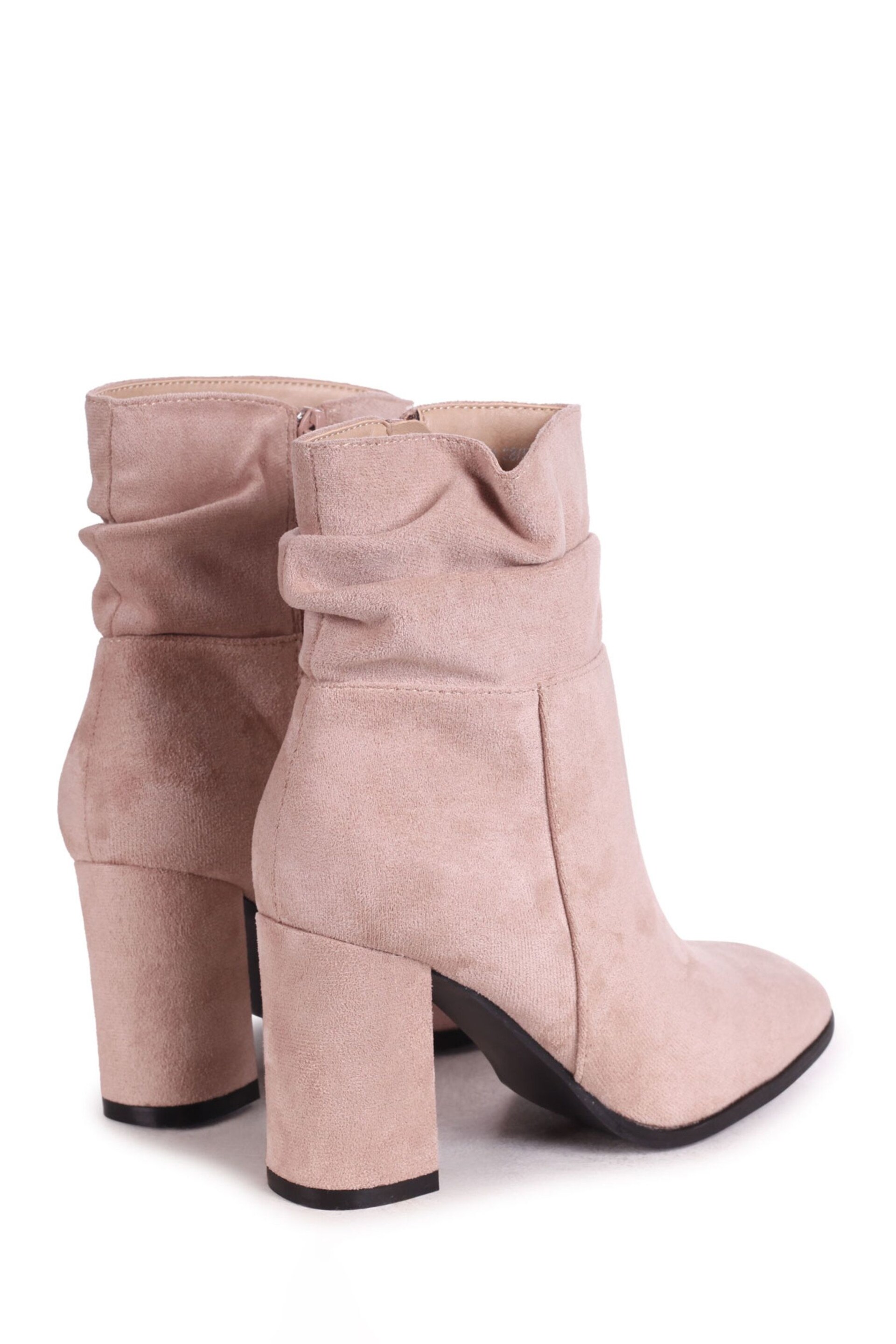 Linzi Cream Mila Faux Suede Ruched Square Toe Block Heel Boots - Image 4 of 4