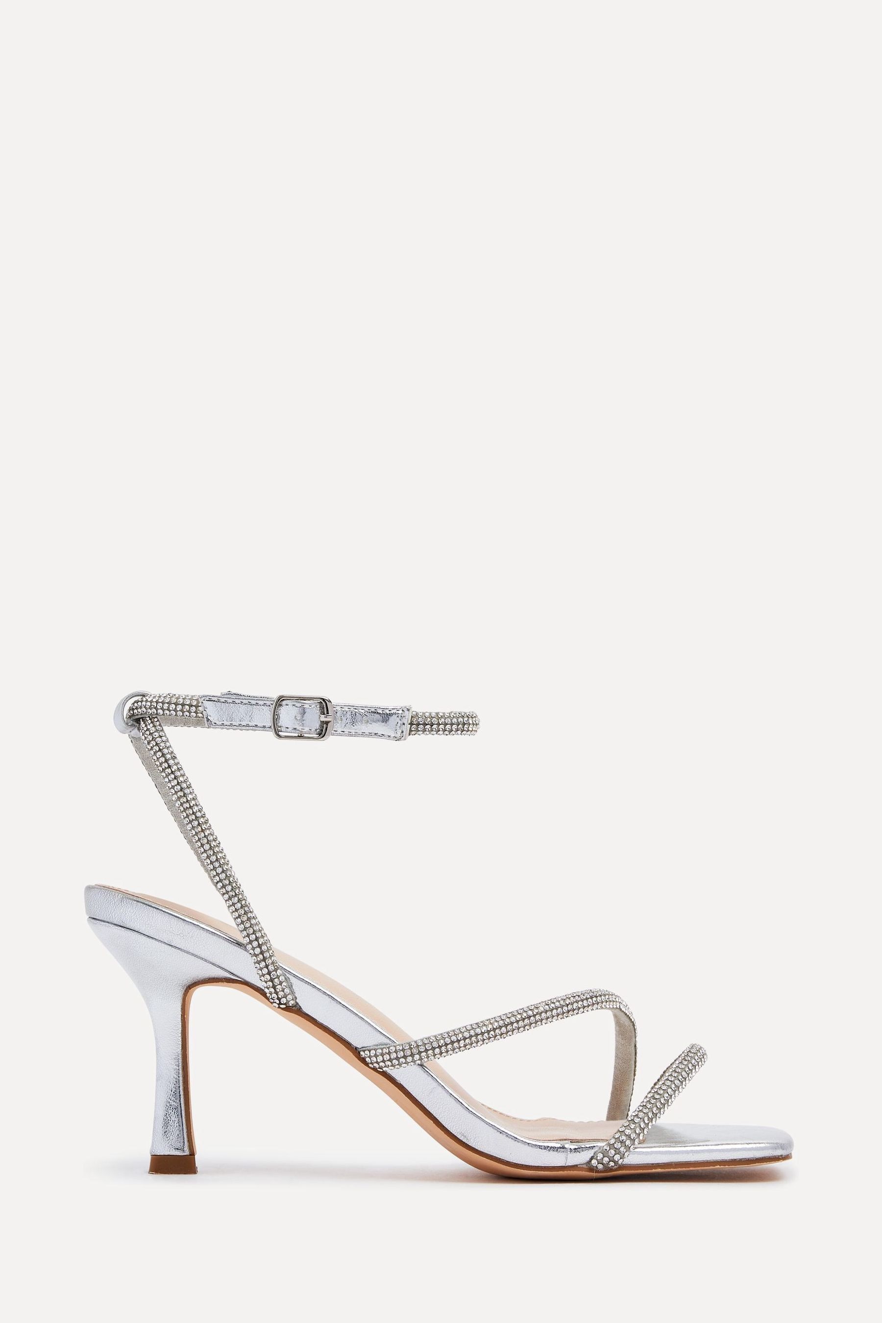 Linzi Silver Mayfair Diamante Heeled Sandals With Wrap Around Ankle Strap