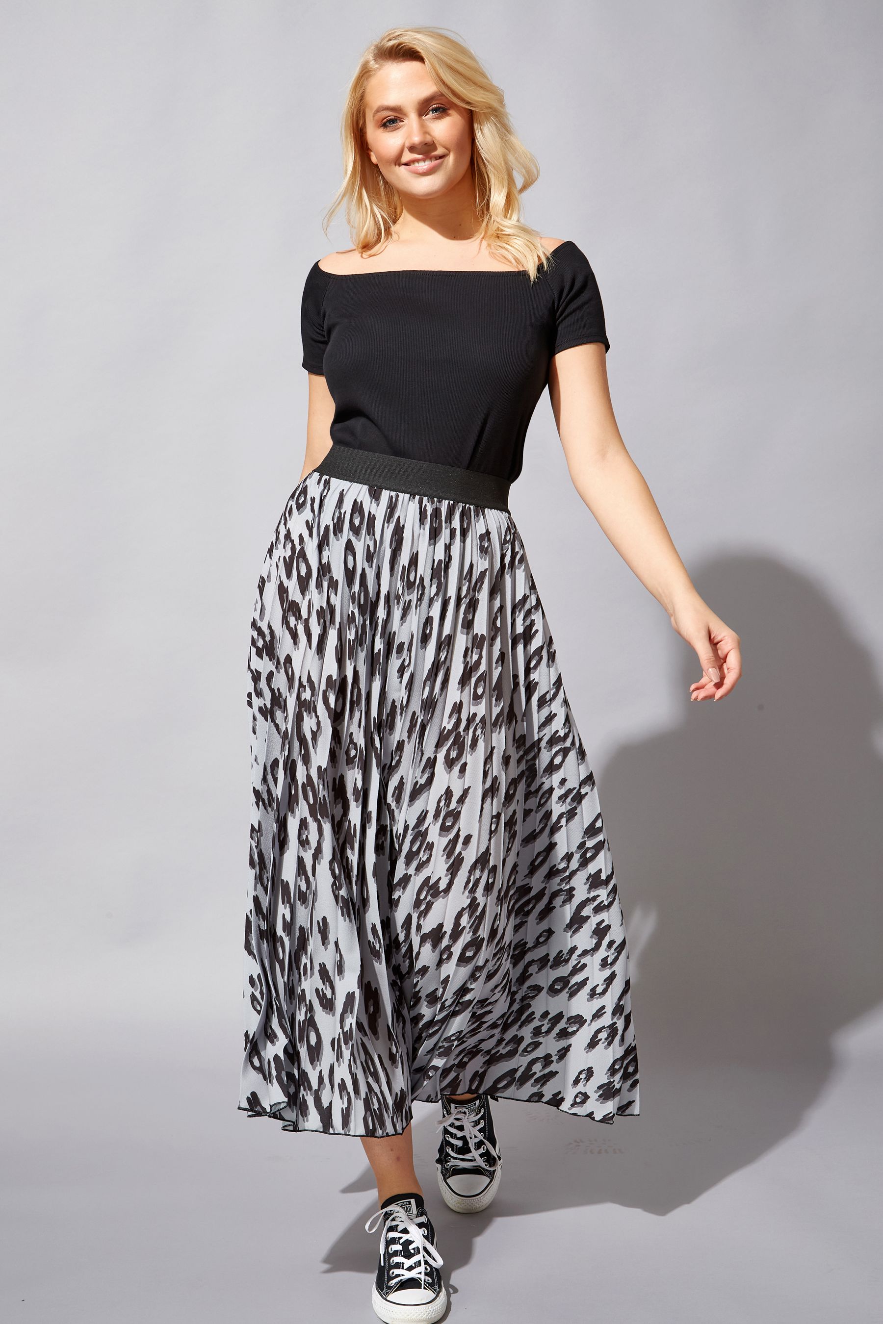 Buy Roman Grey Animal Print Pleated Maxi Skirt from the Next UK online shop
