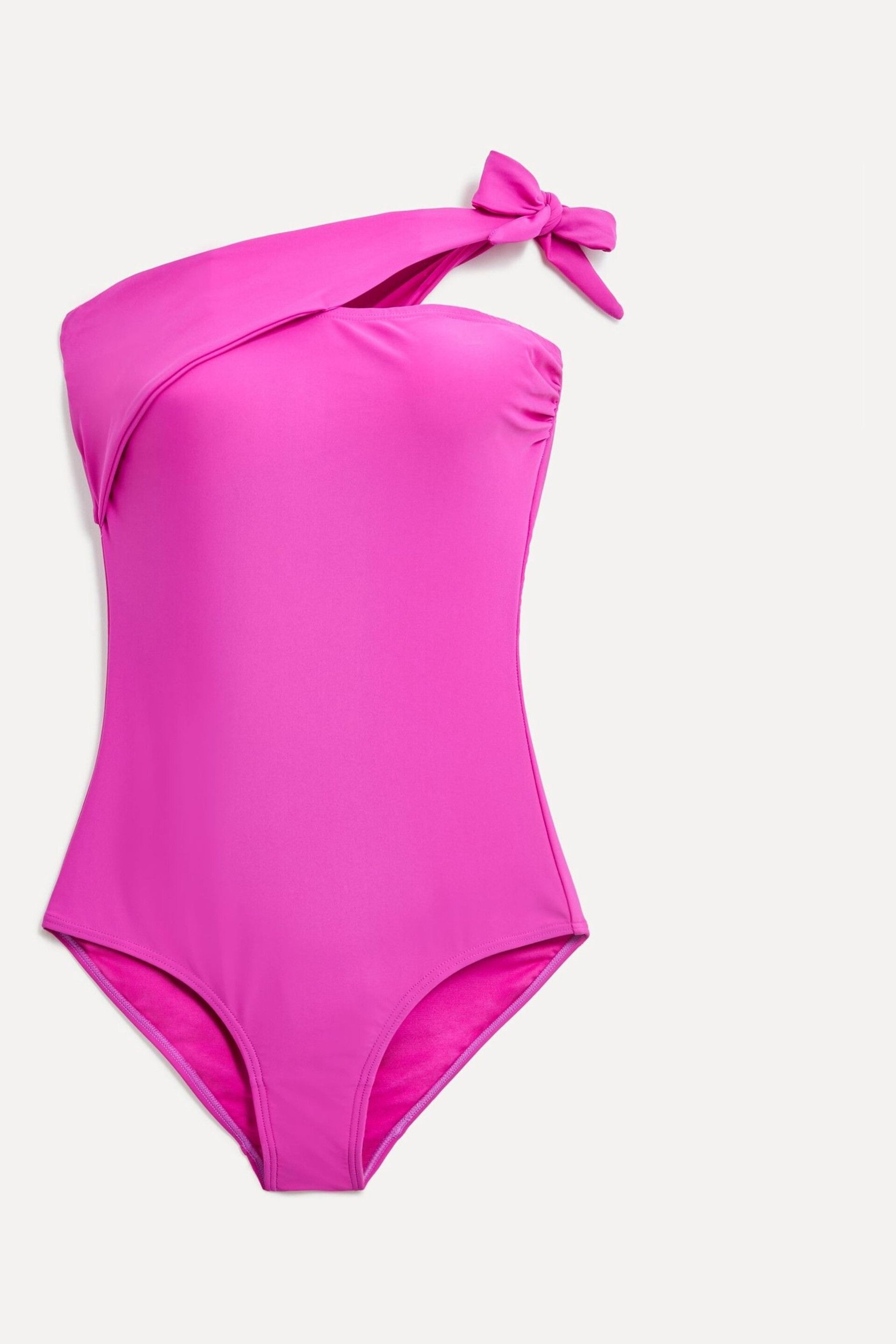 Linzi Pink Talum One Shoulder Tie Detail Tummy Control Swimsuit - Image 3 of 5