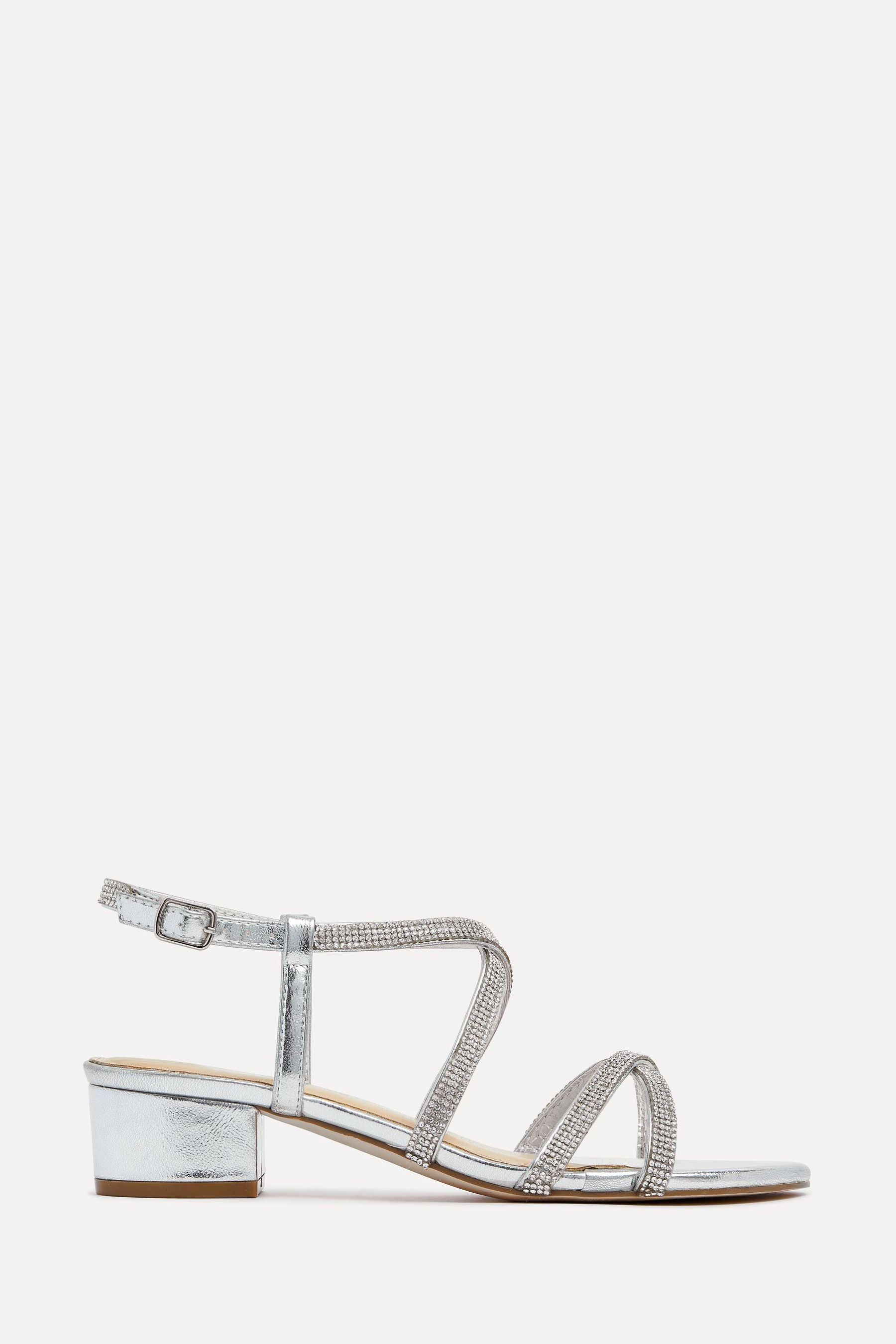 Buy Linzi Silver Glow Barely There Low Block Heeled Sandals With Diamante Straps from the Next UK online shop