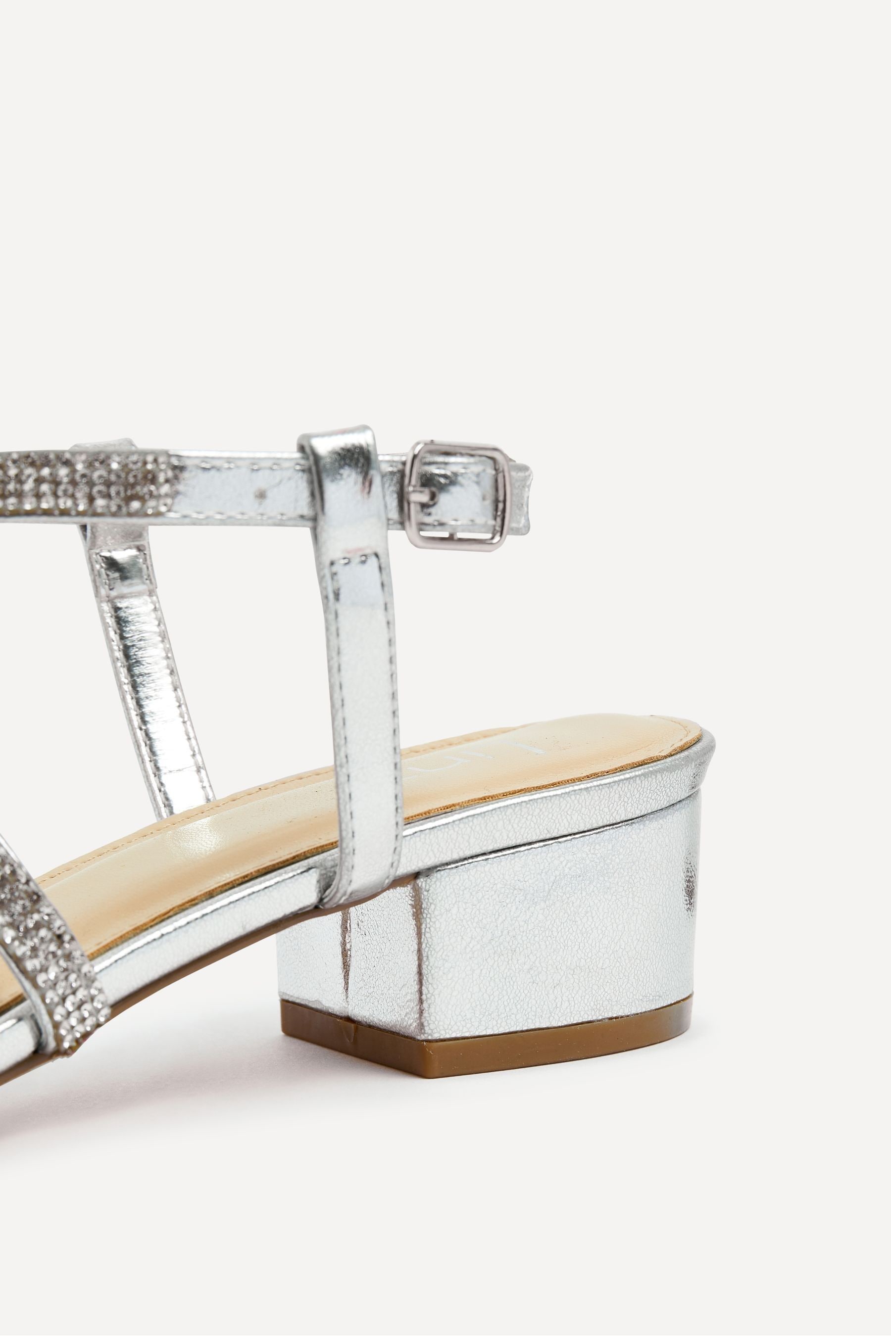 Buy Linzi Silver Glow Barely There Low Block Heeled Sandals With Diamante Straps from Next Belgium