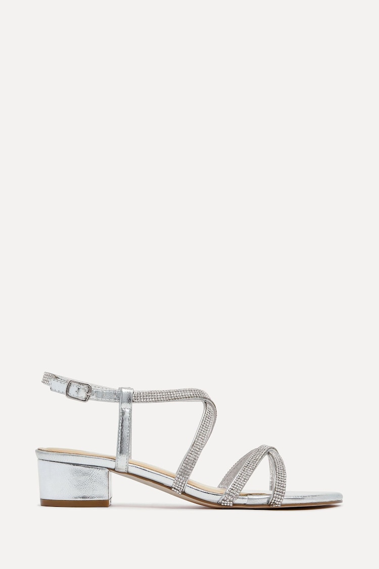 Linzi Silver Glow Barely There Low Block Heeled Sandals With Diamante Straps - Image 4 of 4