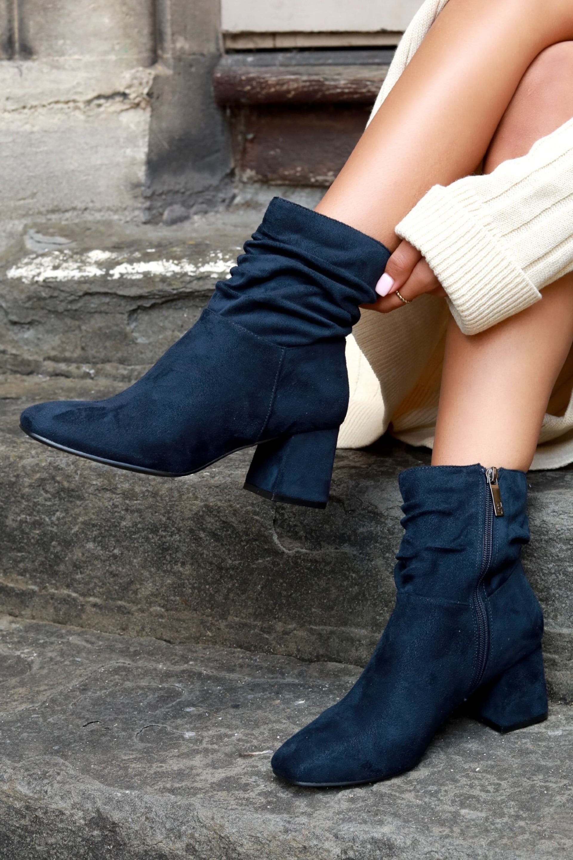 Linzi Blue Aster Ruched Heeled Ankle Boots - Image 1 of 5