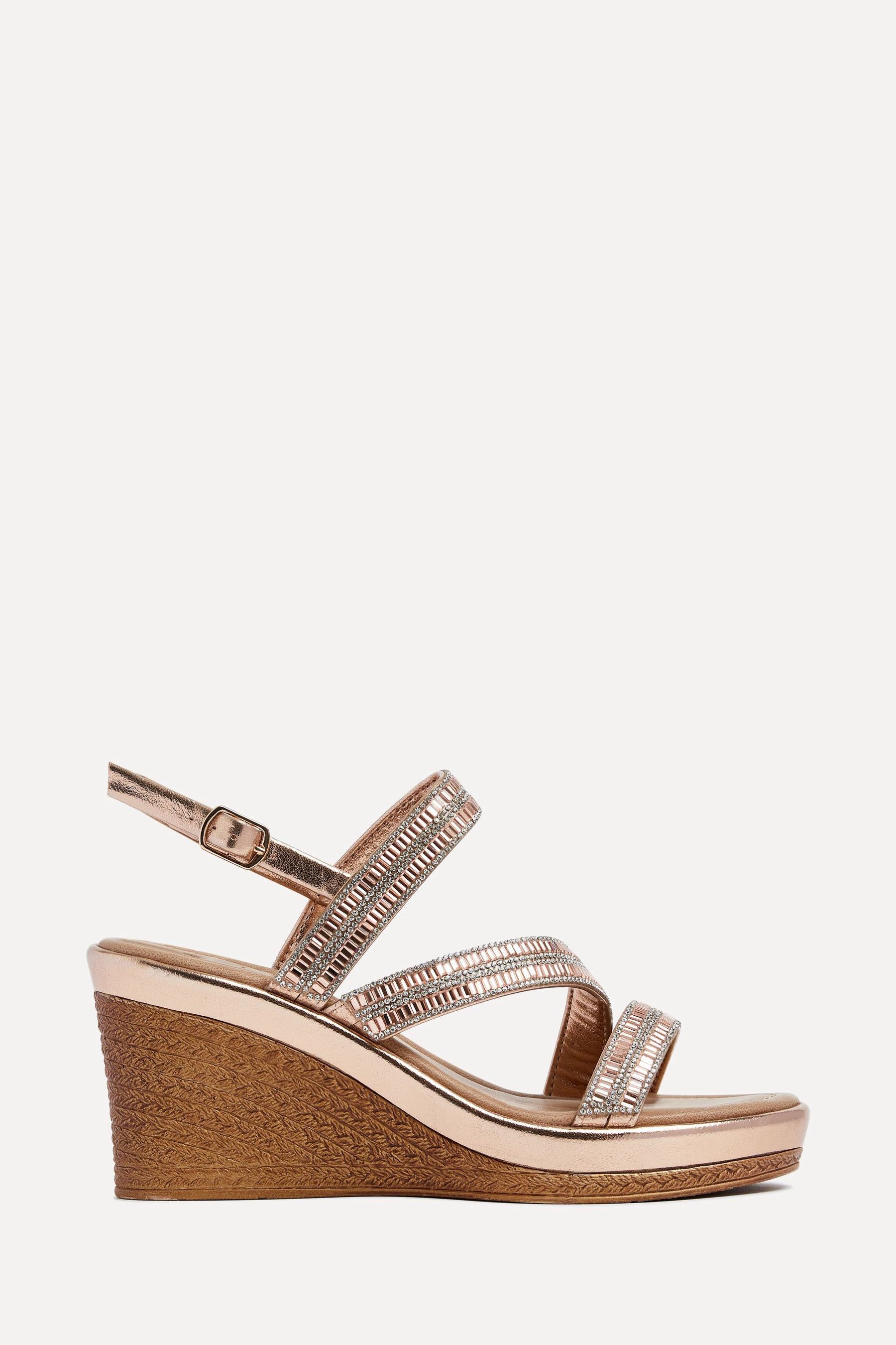 Buy Linzi Gold Bianco Wedge Sandals With Embellished Strappy Front Detail from Next United Arab Emirates