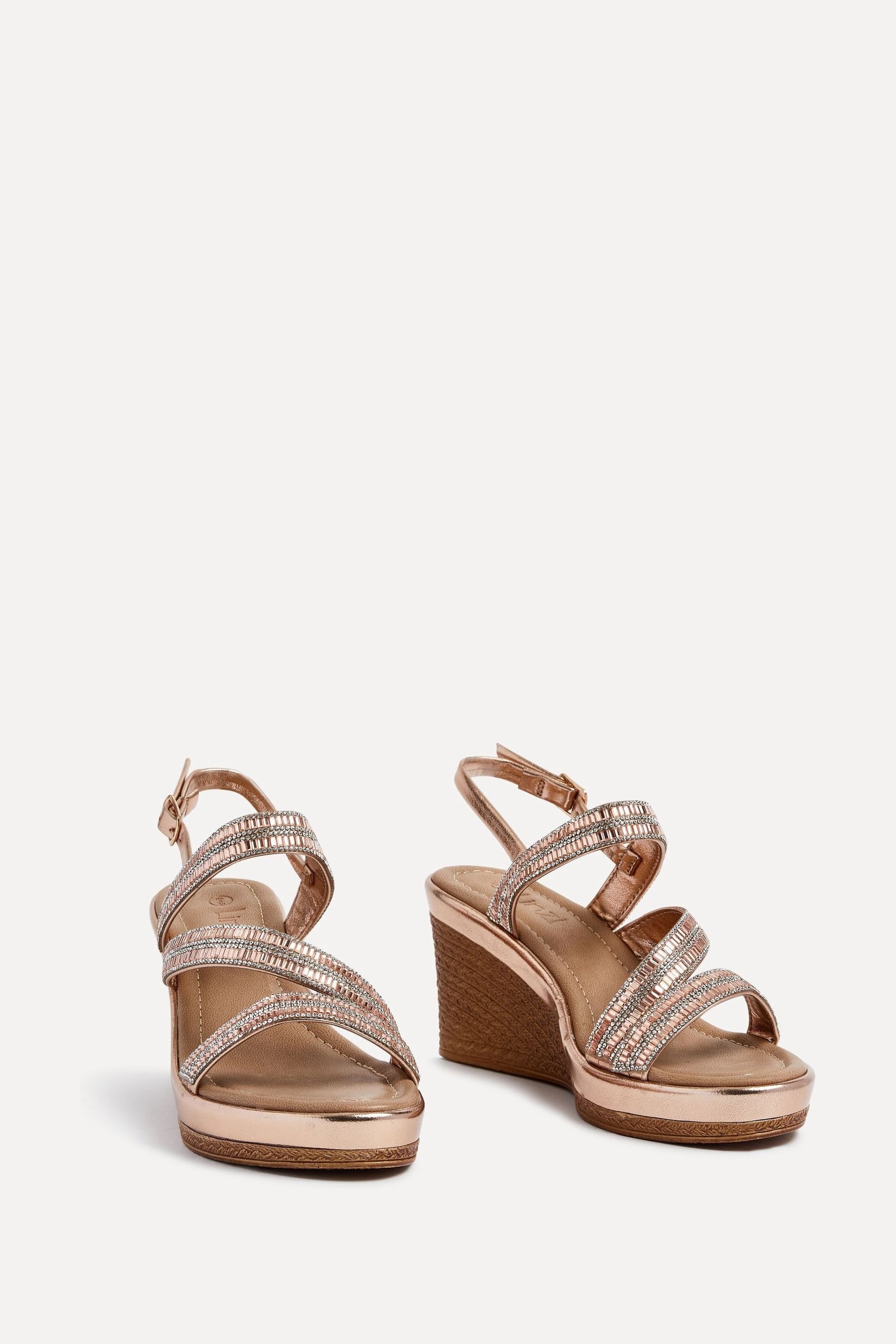 Buy Linzi Gold Bianco Wedge Sandals With Embellished Strappy Front Detail from Next United Arab Emirates