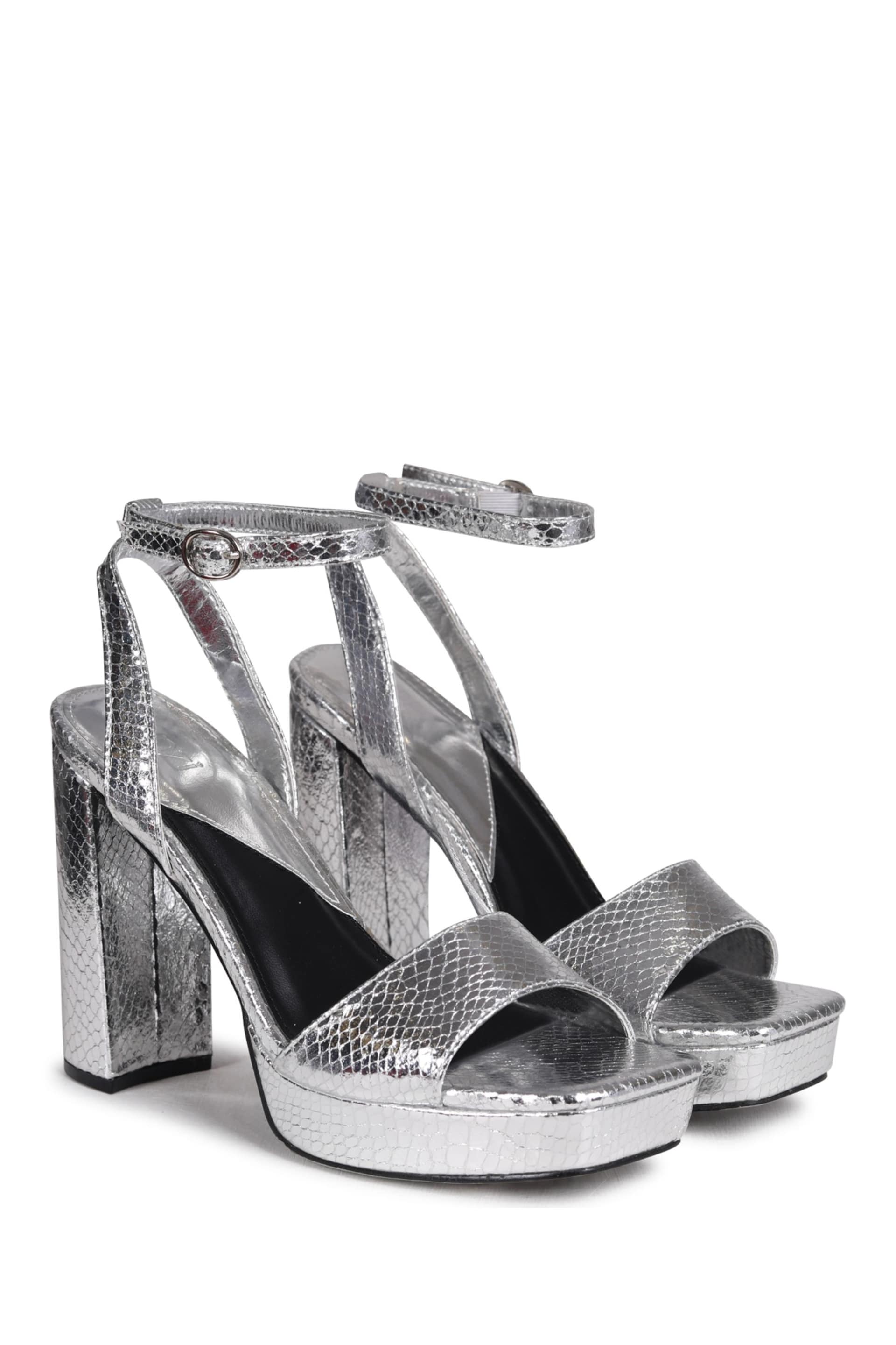 Linzi Silver Gloria Platform Heeled Sandals With Wrap Around Ankle Strap - Image 3 of 4