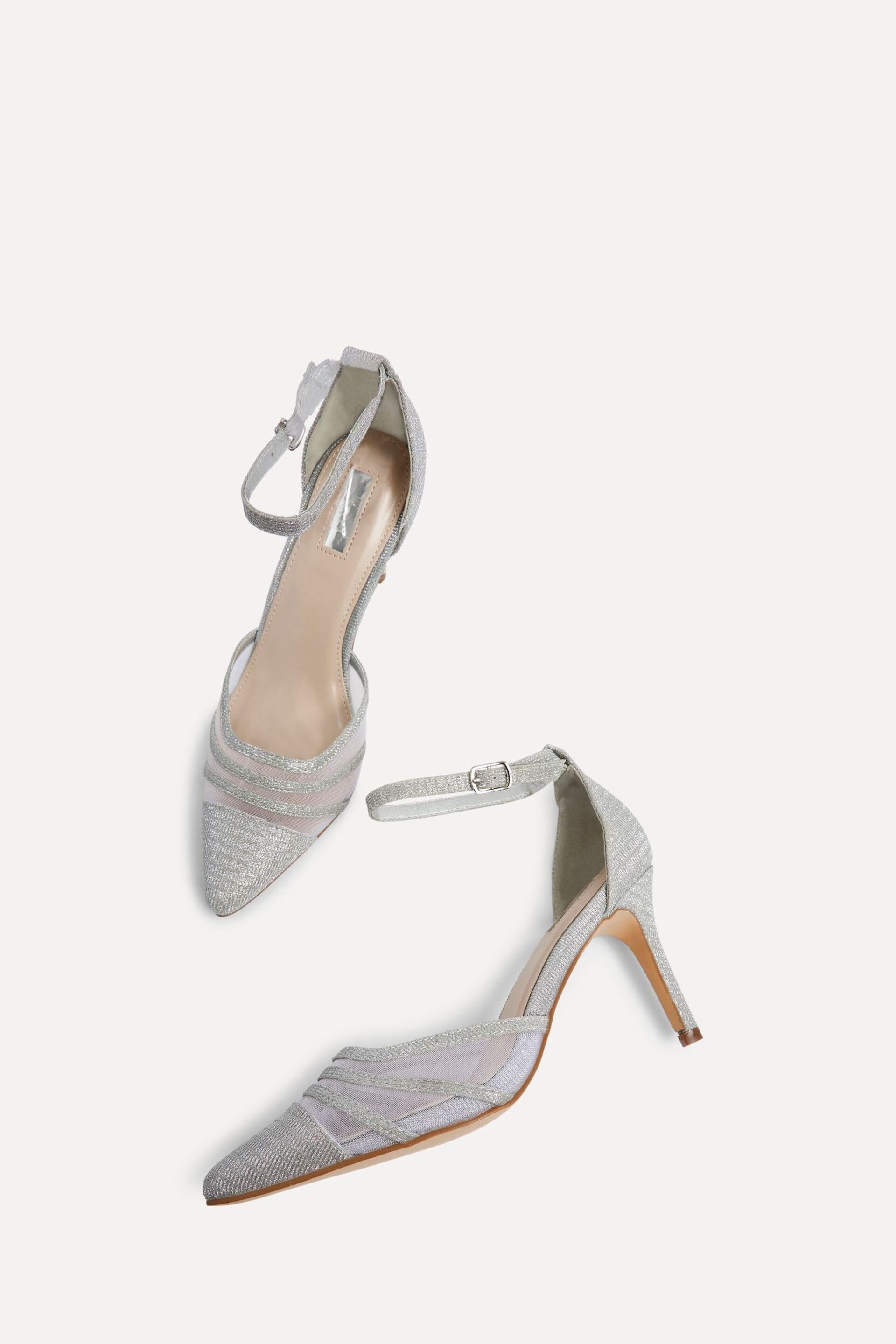 Linzi Silver Serri Court Stiletto Heels With Mesh Front Detail - Image 4 of 5