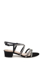 Linzi Black Glow Barely There Low Block Heeled Sandals With Diamante Straps - Image 2 of 8